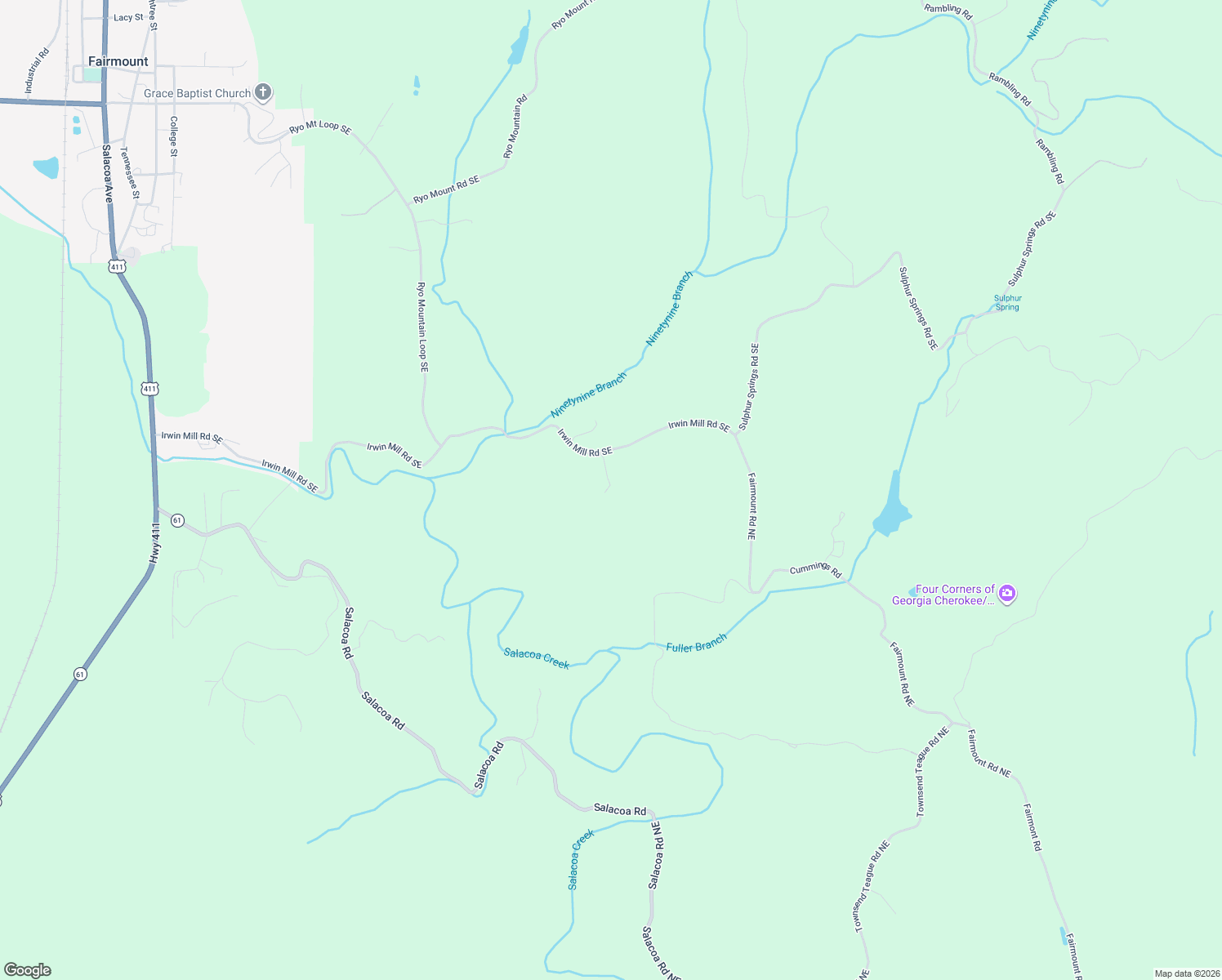 map of restaurants, bars, coffee shops, grocery stores, and more near 1045 Irwin Mill Road Southeast in Fairmount