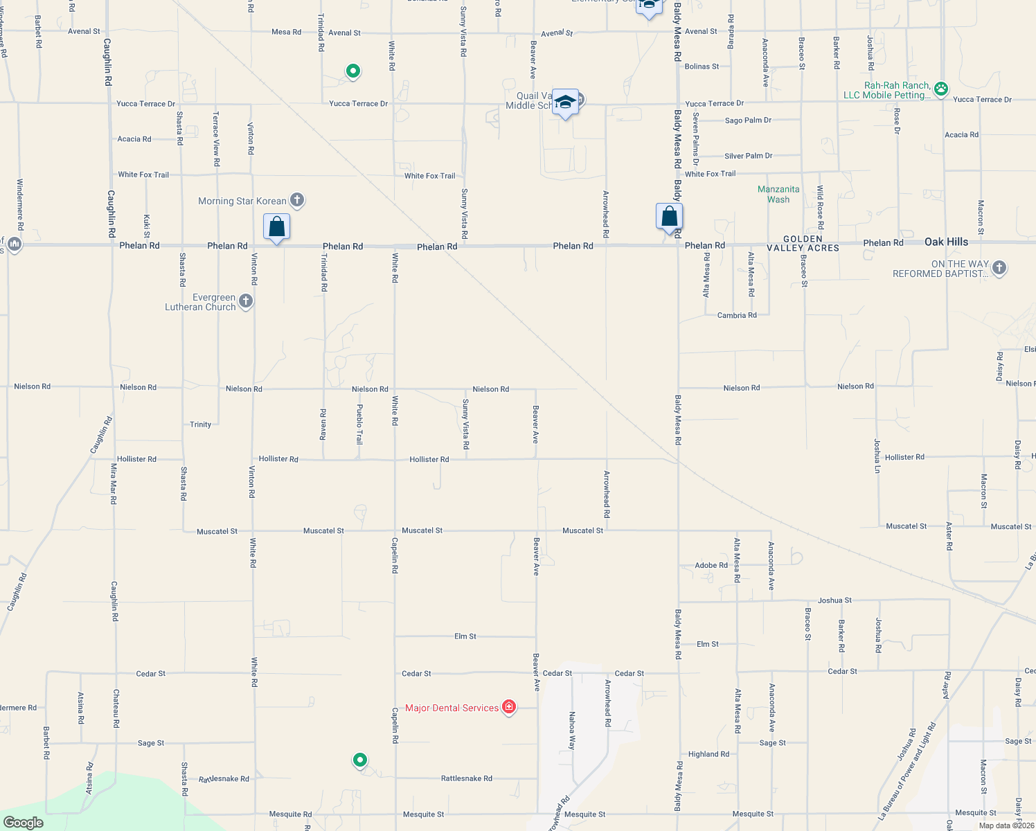 map of restaurants, bars, coffee shops, grocery stores, and more near 9236 Beaver Avenue in Phelan