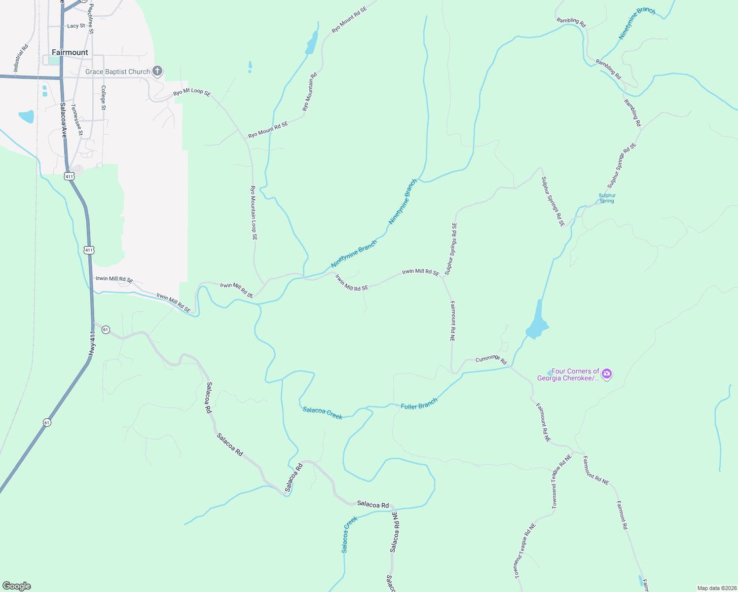 map of restaurants, bars, coffee shops, grocery stores, and more near 1045 Irwin Mill Road Southeast in Fairmount