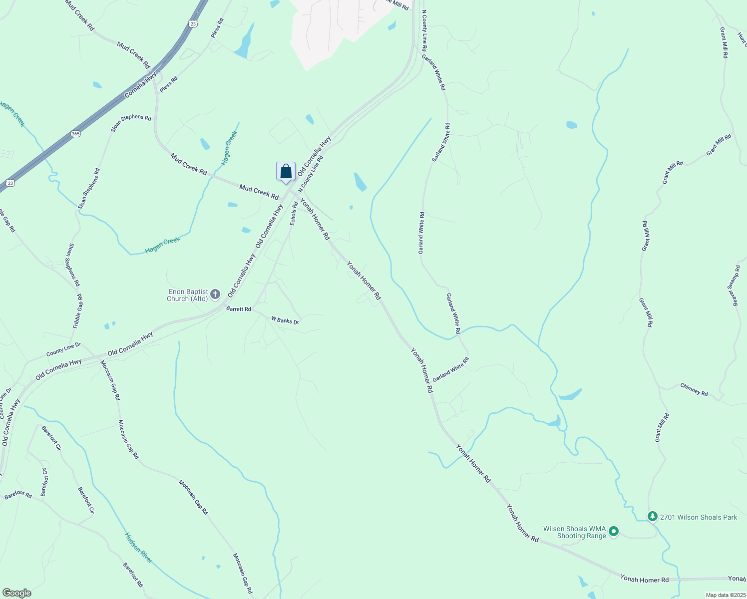 map of restaurants, bars, coffee shops, grocery stores, and more near 5329 Yonah Homer Road in Alto