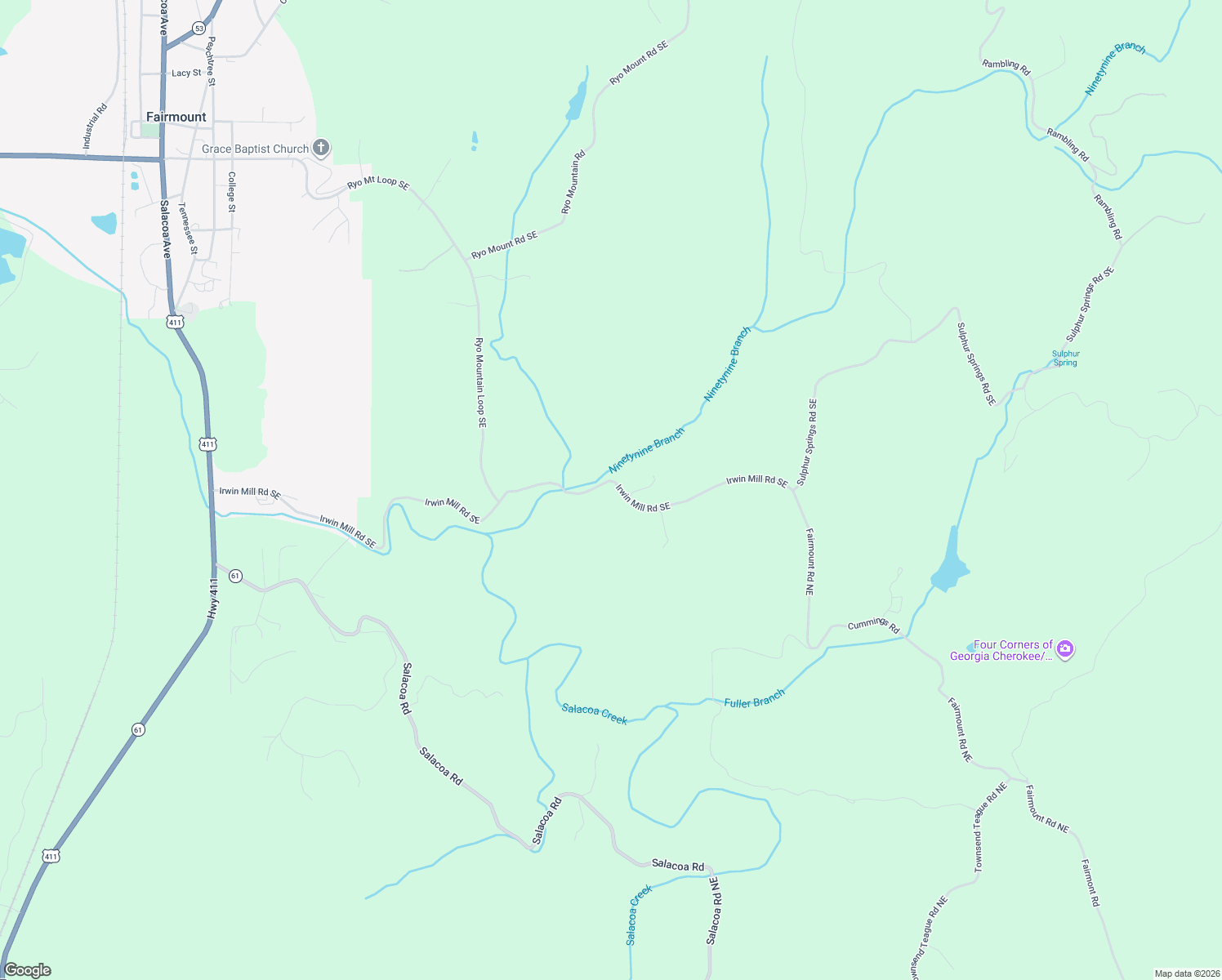map of restaurants, bars, coffee shops, grocery stores, and more near 989 Irwin Mill Road Southeast in Fairmount