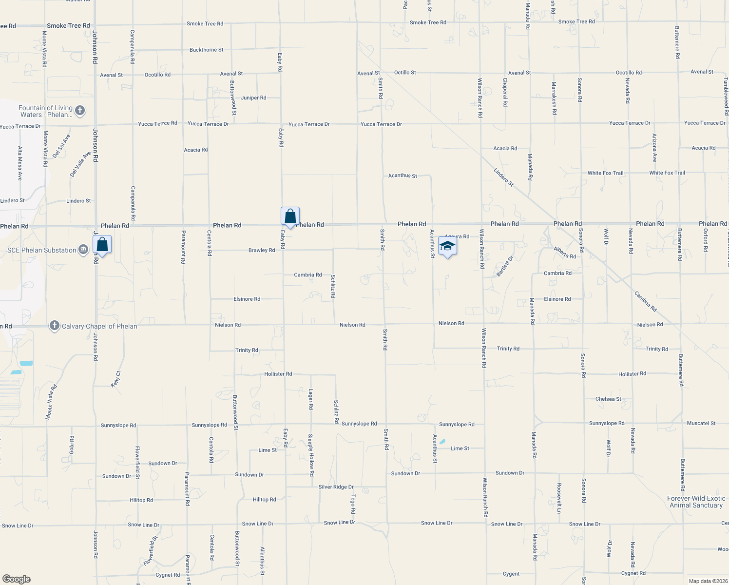 map of restaurants, bars, coffee shops, grocery stores, and more near 6084 Elsinore Road in Phelan
