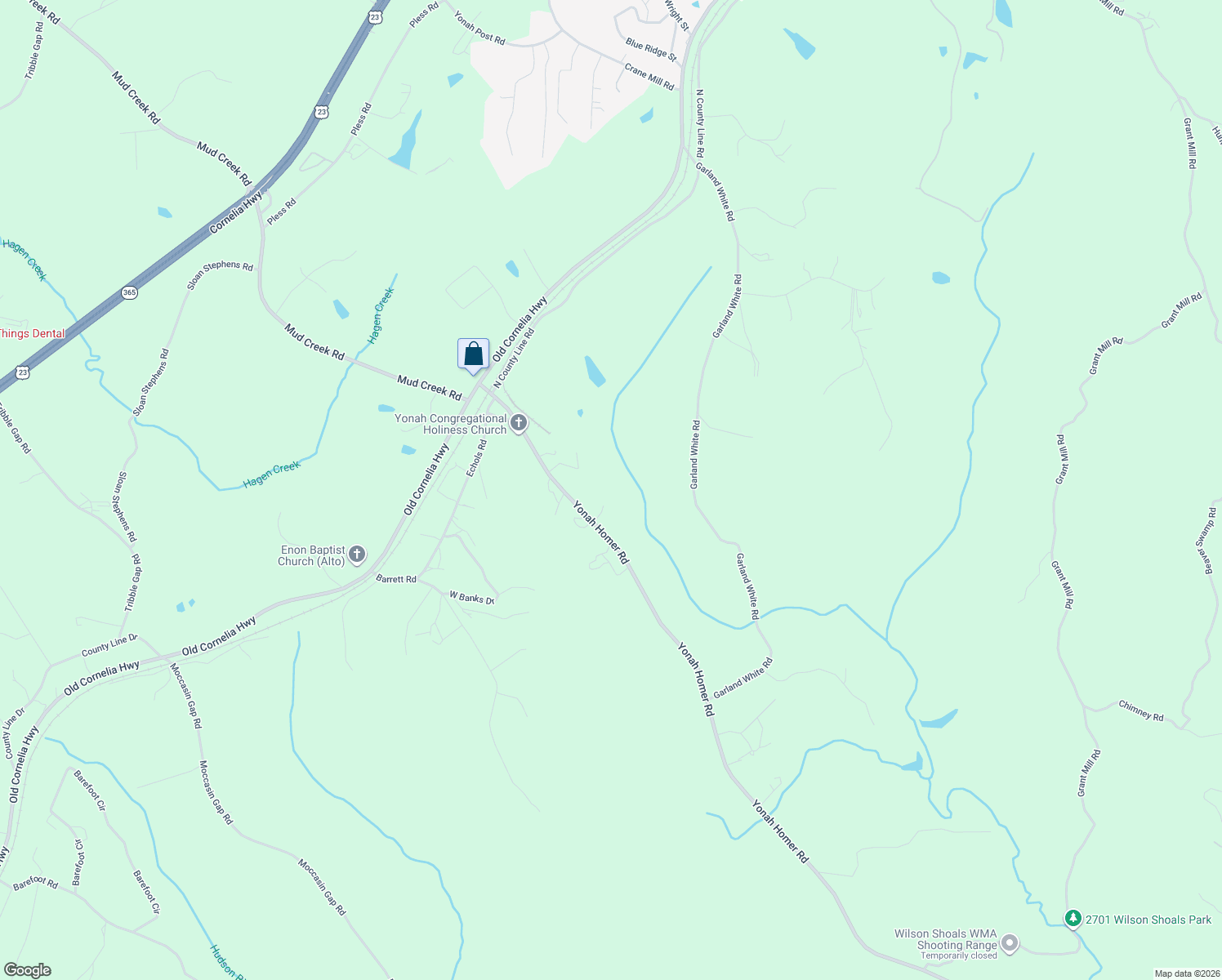 map of restaurants, bars, coffee shops, grocery stores, and more near 5388 Yonah Homer Road in Alto