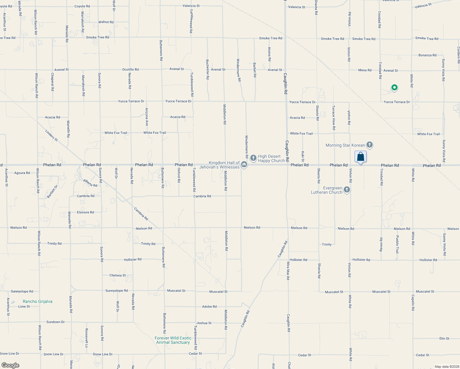 map of restaurants, bars, coffee shops, grocery stores, and more near 9561 Middleton Road in Phelan