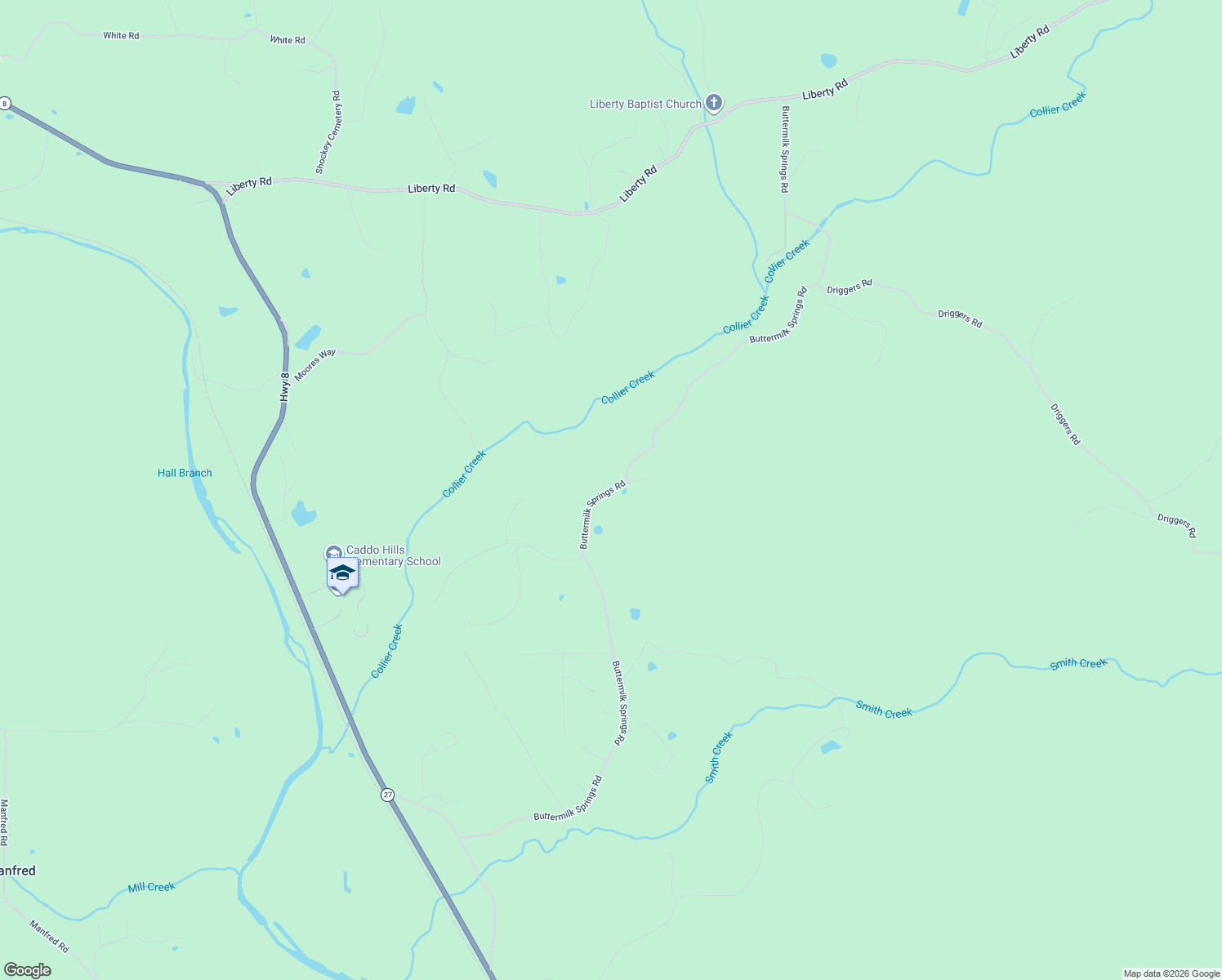 map of restaurants, bars, coffee shops, grocery stores, and more near Buttermilk Springs Road in Caddo Gap