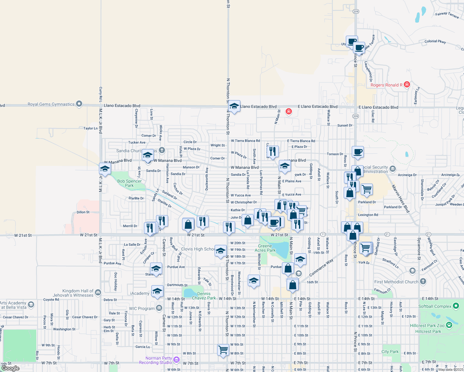 map of restaurants, bars, coffee shops, grocery stores, and more near 616 Prairieview Drive in Clovis