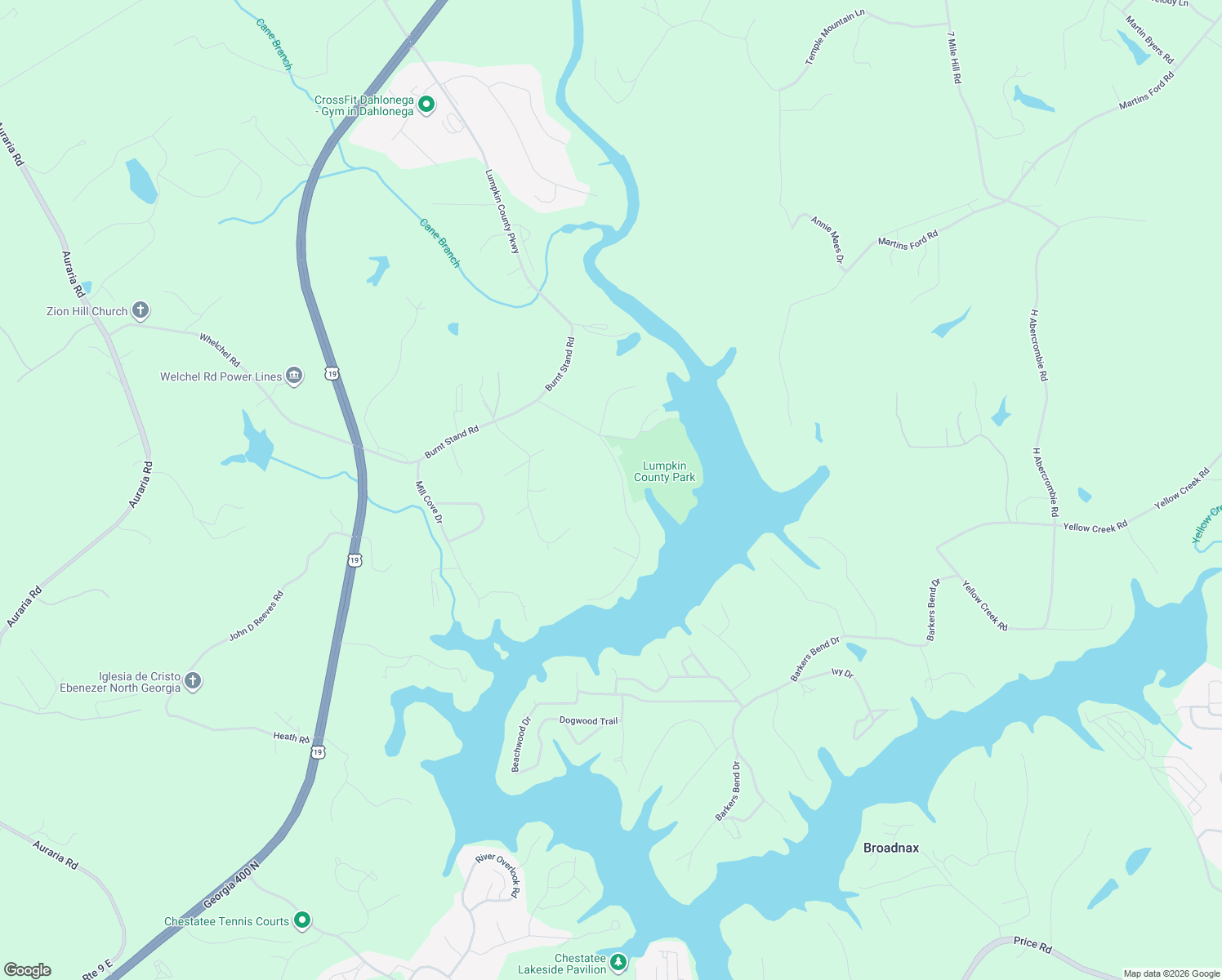 map of restaurants, bars, coffee shops, grocery stores, and more near 192 Shore Dr in Dahlonega
