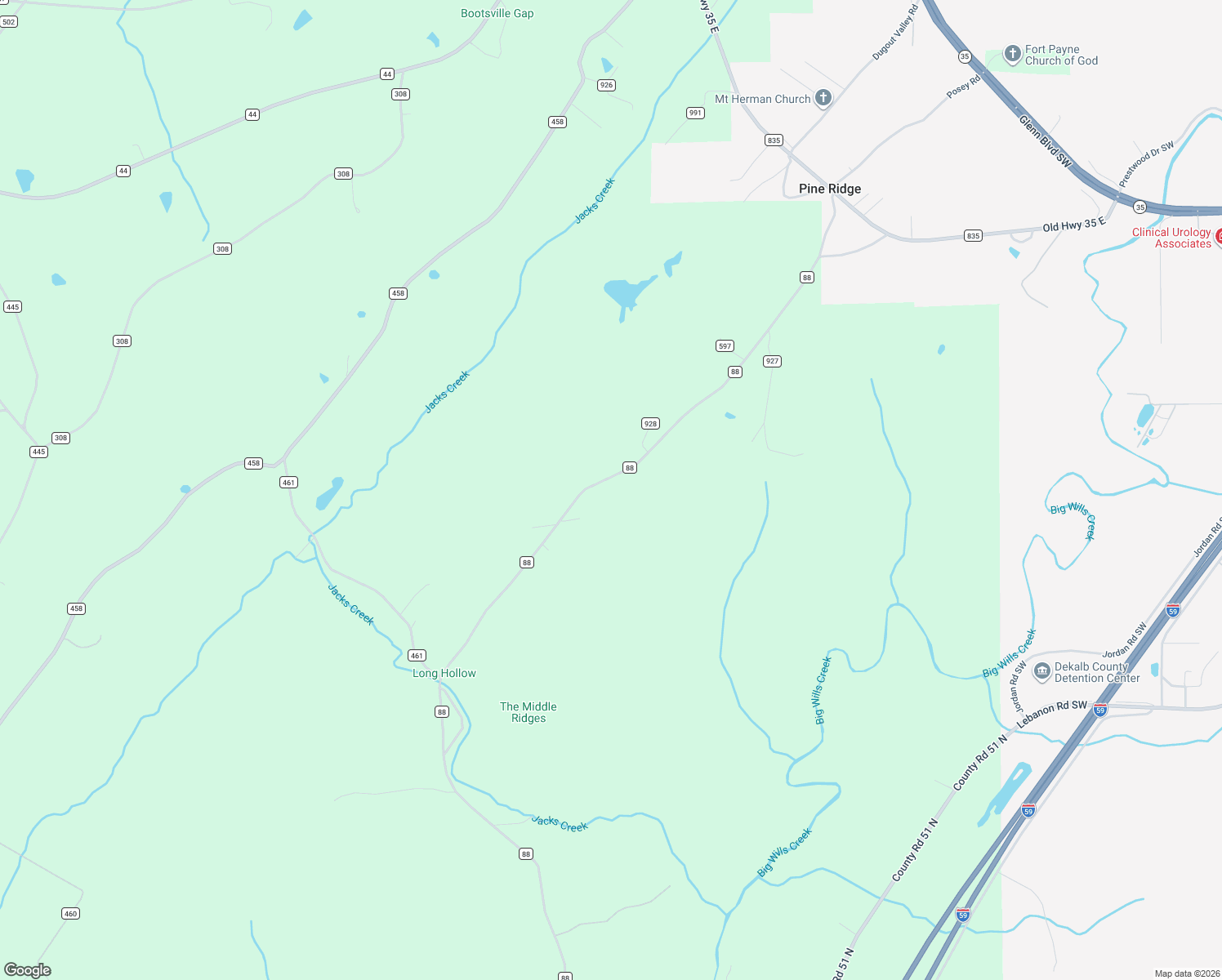 map of restaurants, bars, coffee shops, grocery stores, and more near 895 County Road 88 in Fort Payne