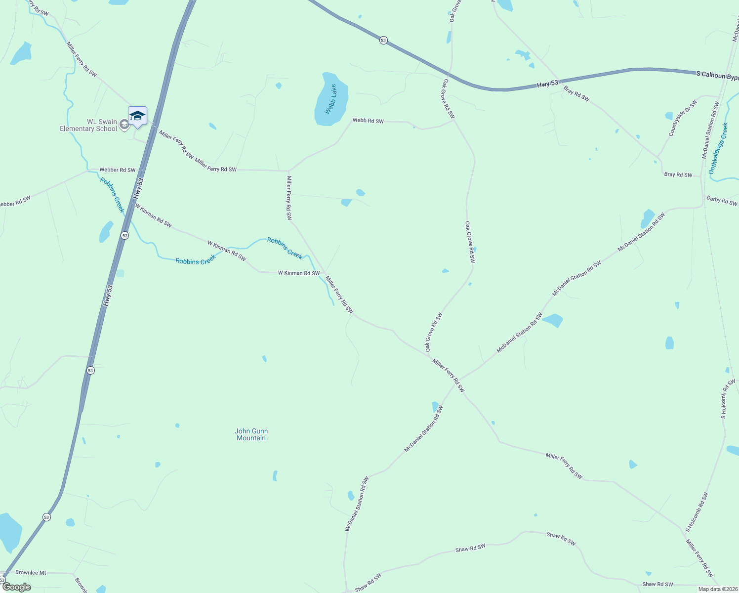 map of restaurants, bars, coffee shops, grocery stores, and more near 1959 Miller Ferry Road Southwest in Calhoun