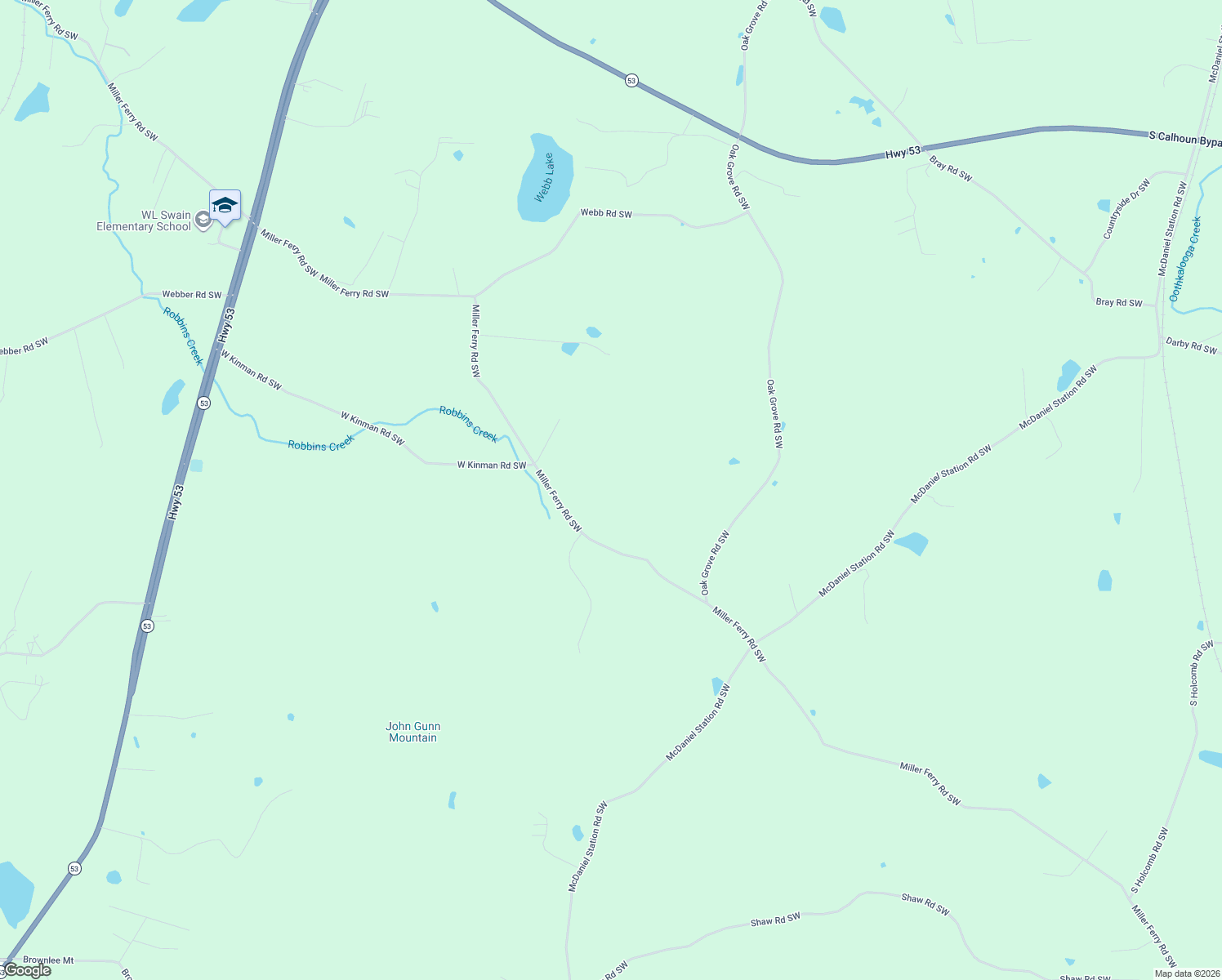 map of restaurants, bars, coffee shops, grocery stores, and more near 1959 Miller Ferry Road Southwest in Calhoun