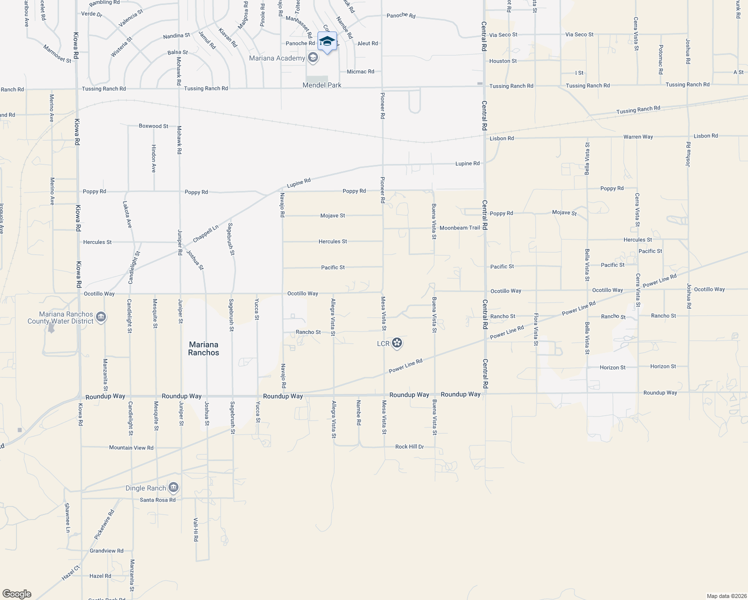 map of restaurants, bars, coffee shops, grocery stores, and more near 9675 Mesa Vista Street in Apple Valley