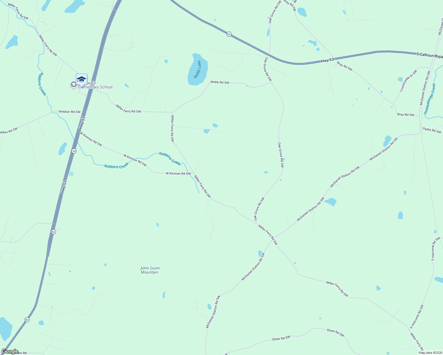 map of restaurants, bars, coffee shops, grocery stores, and more near 1959 Miller Ferry Road Southwest in Calhoun