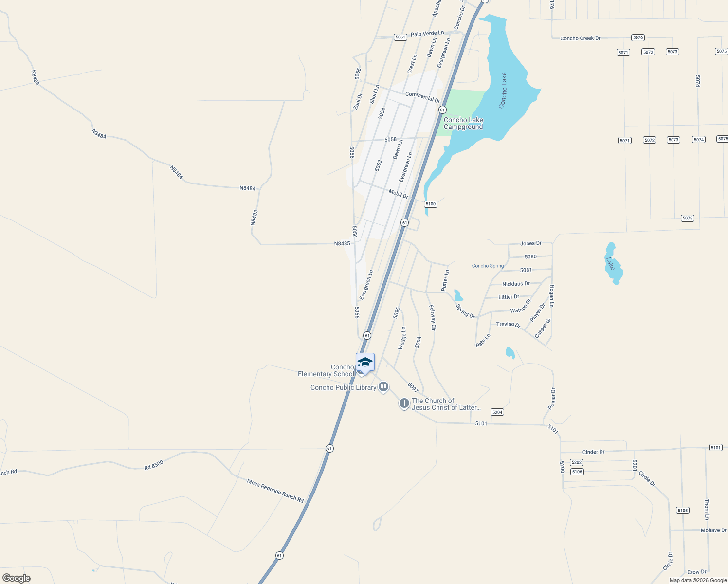 map of restaurants, bars, coffee shops, grocery stores, and more near 30 Evergreen Lane in Concho