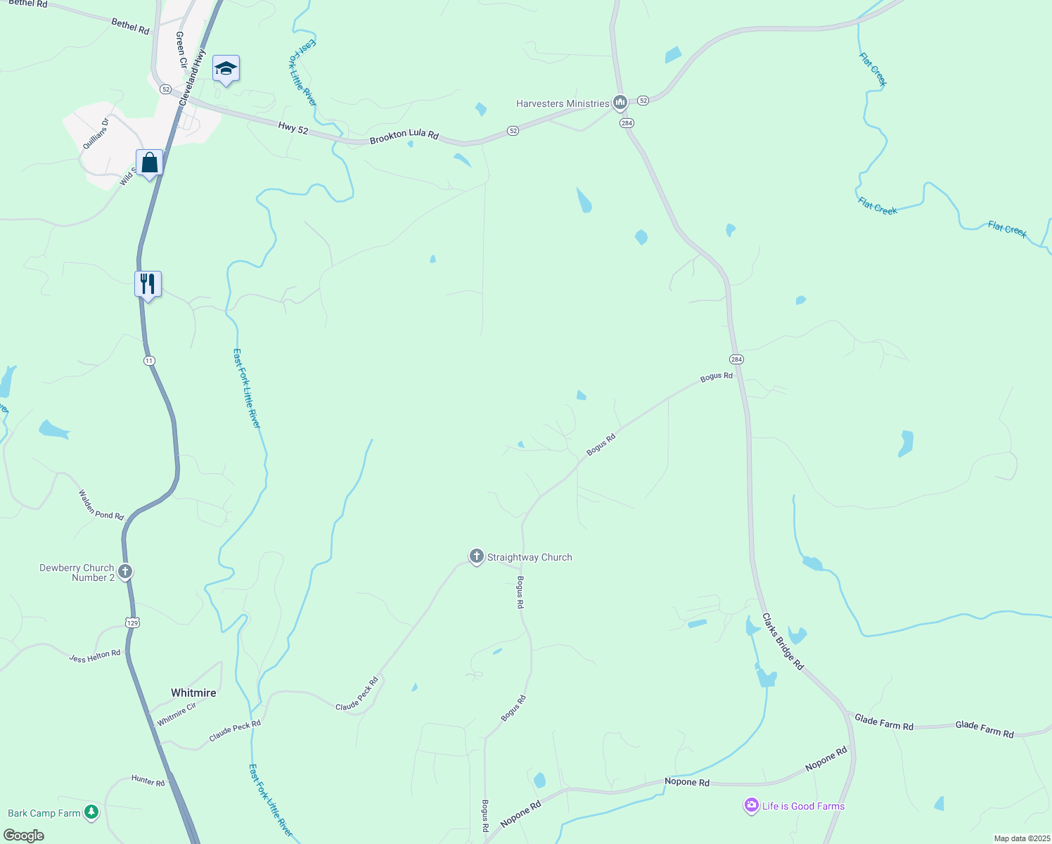 map of restaurants, bars, coffee shops, grocery stores, and more near 5361 Ben Swain Road in Gainesville