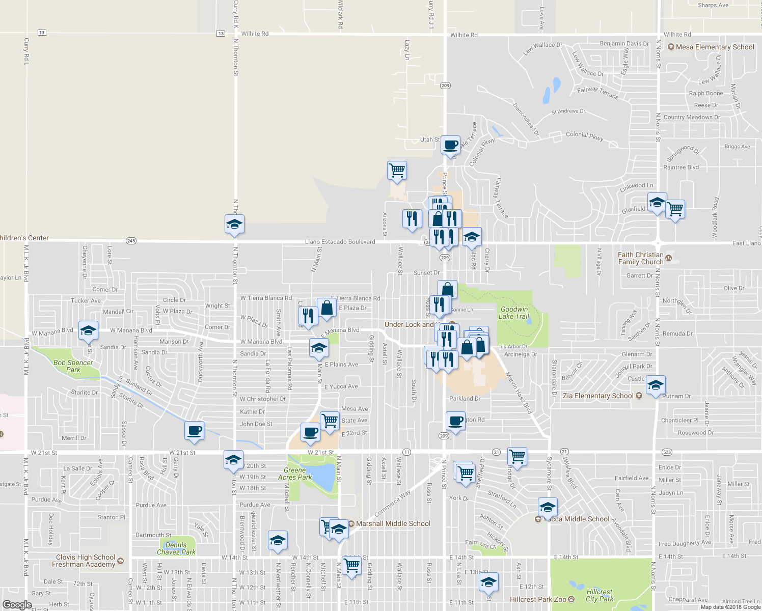 map of restaurants, bars, coffee shops, grocery stores, and more near 3016 Axtell Street in Clovis