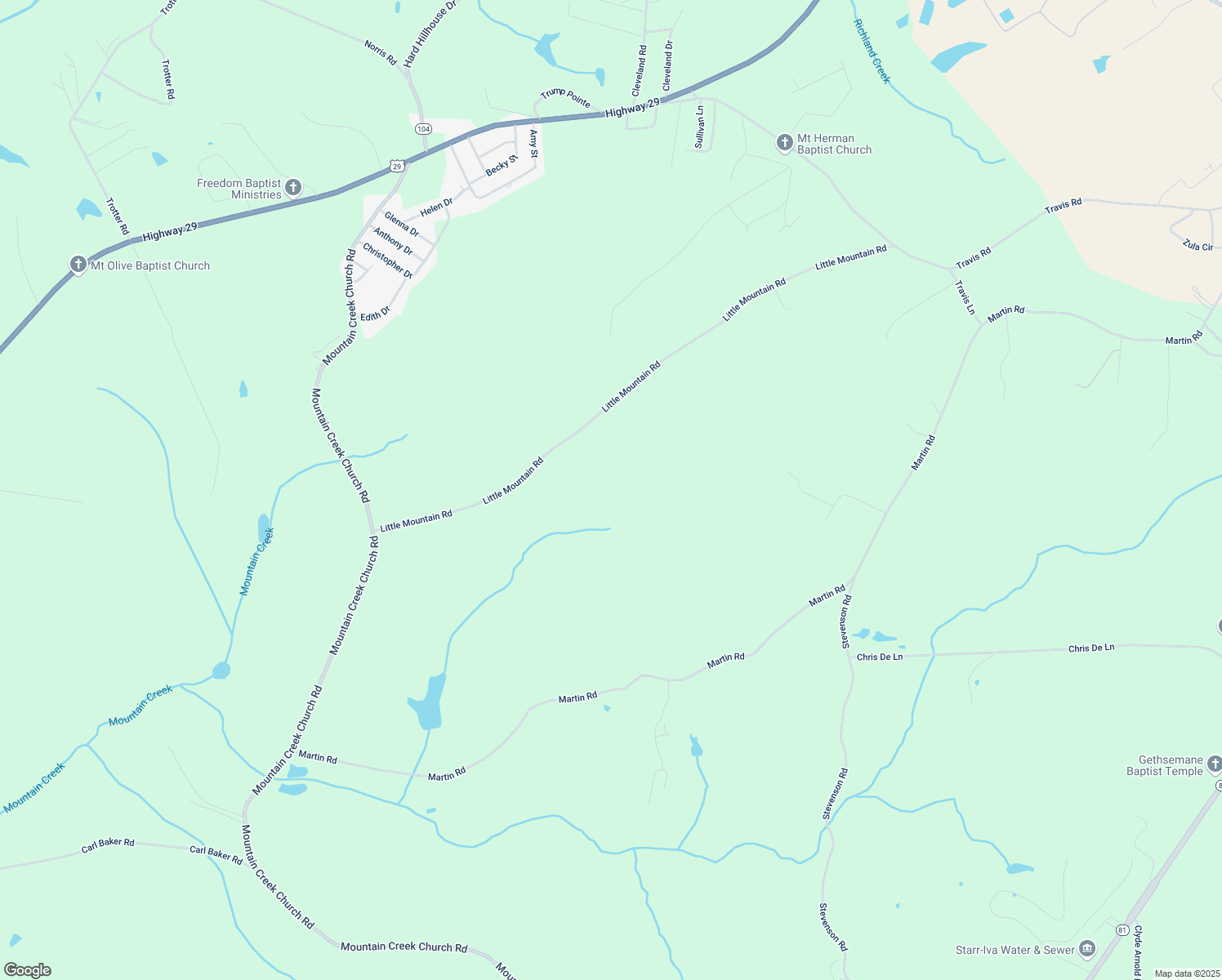 map of restaurants, bars, coffee shops, grocery stores, and more near 827 Little Mountain Road in Anderson