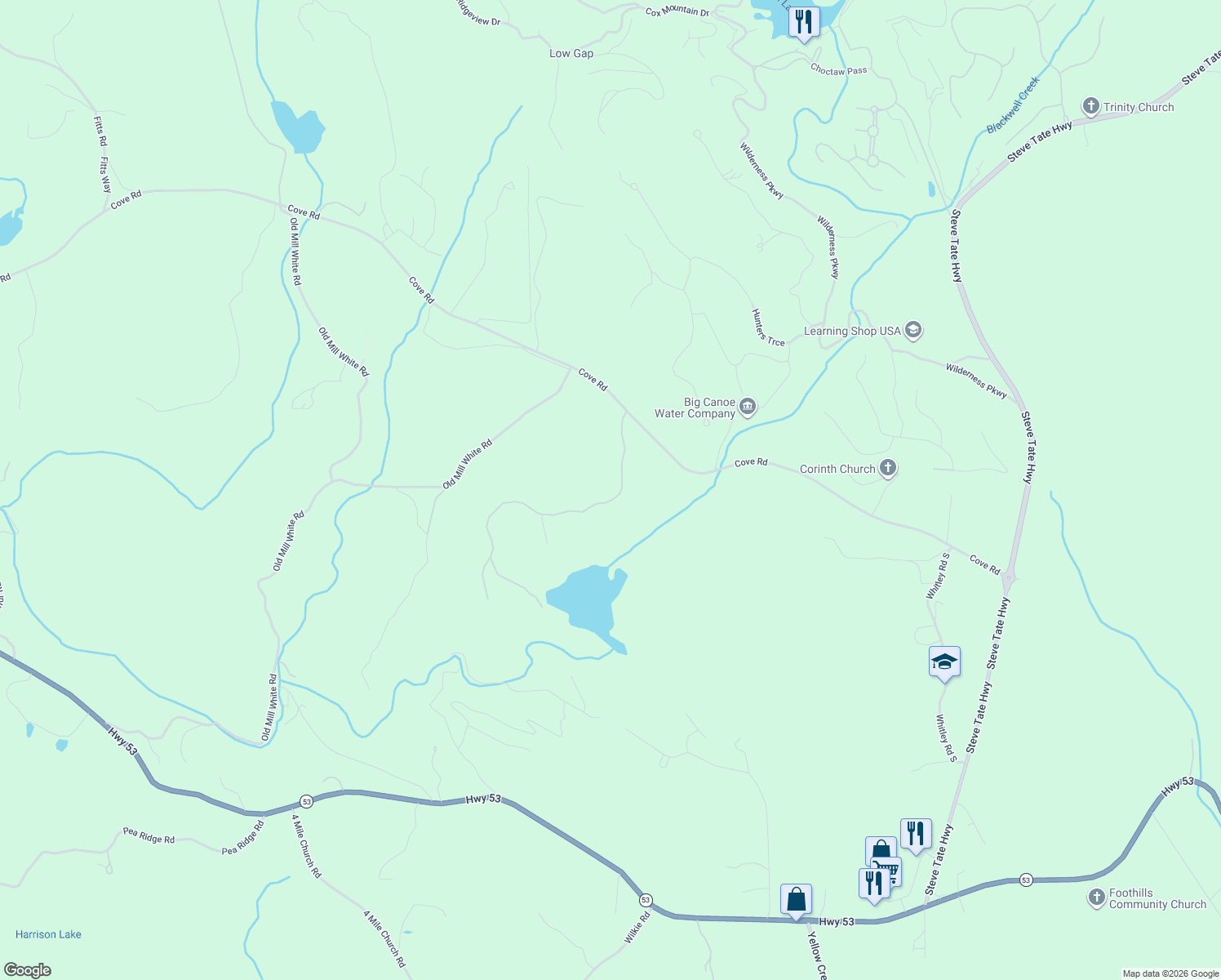 map of restaurants, bars, coffee shops, grocery stores, and more near 302 Cove Lake Drive in Marble Hill