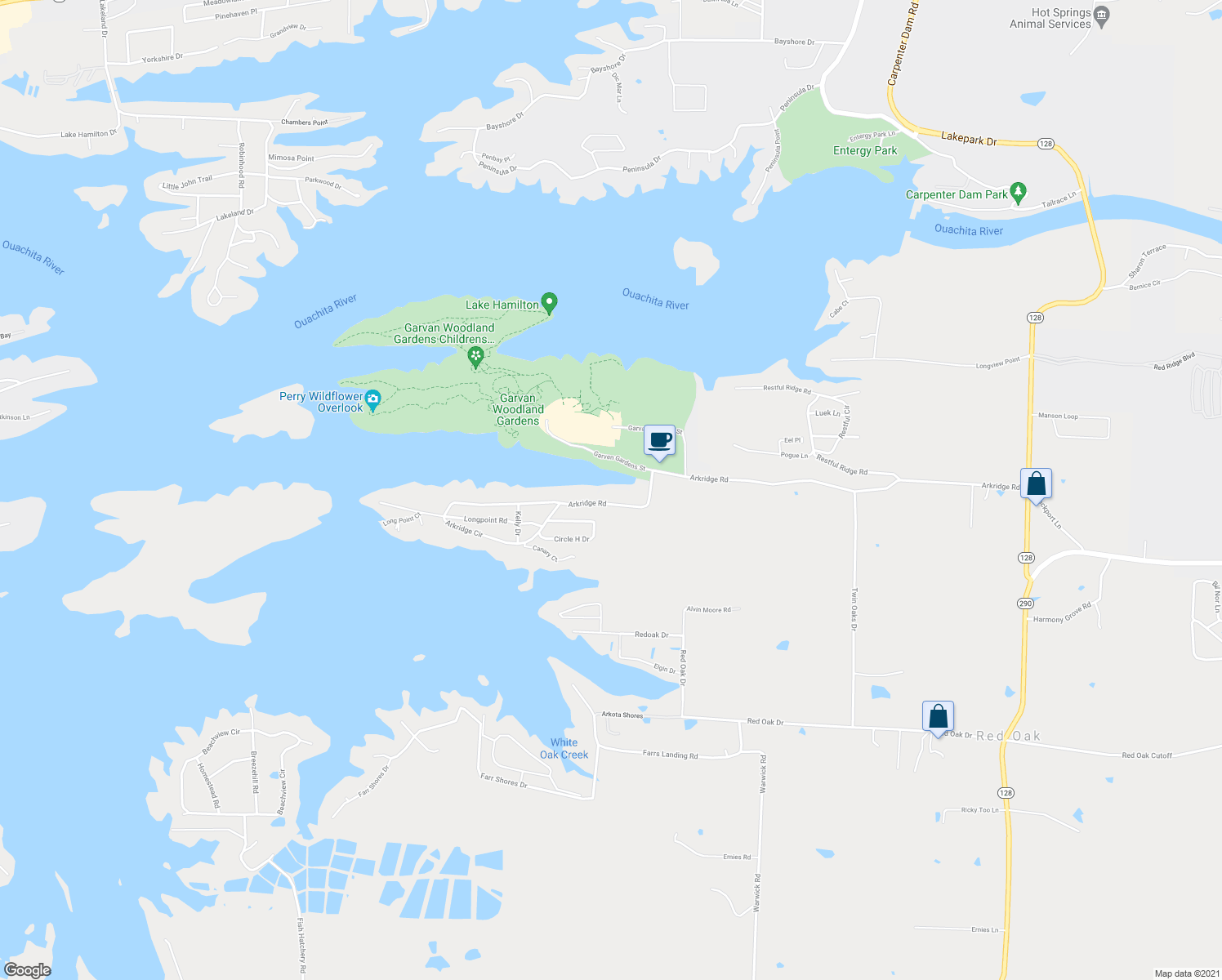 map of restaurants, bars, coffee shops, grocery stores, and more near 640 Arkridge Road in Garland County