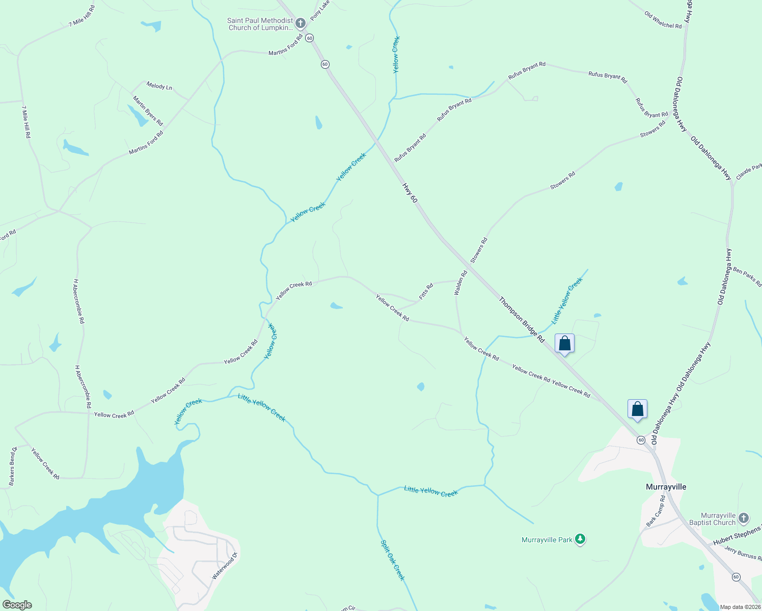 map of restaurants, bars, coffee shops, grocery stores, and more near 6035 Yellow Creek Road in Murrayville
