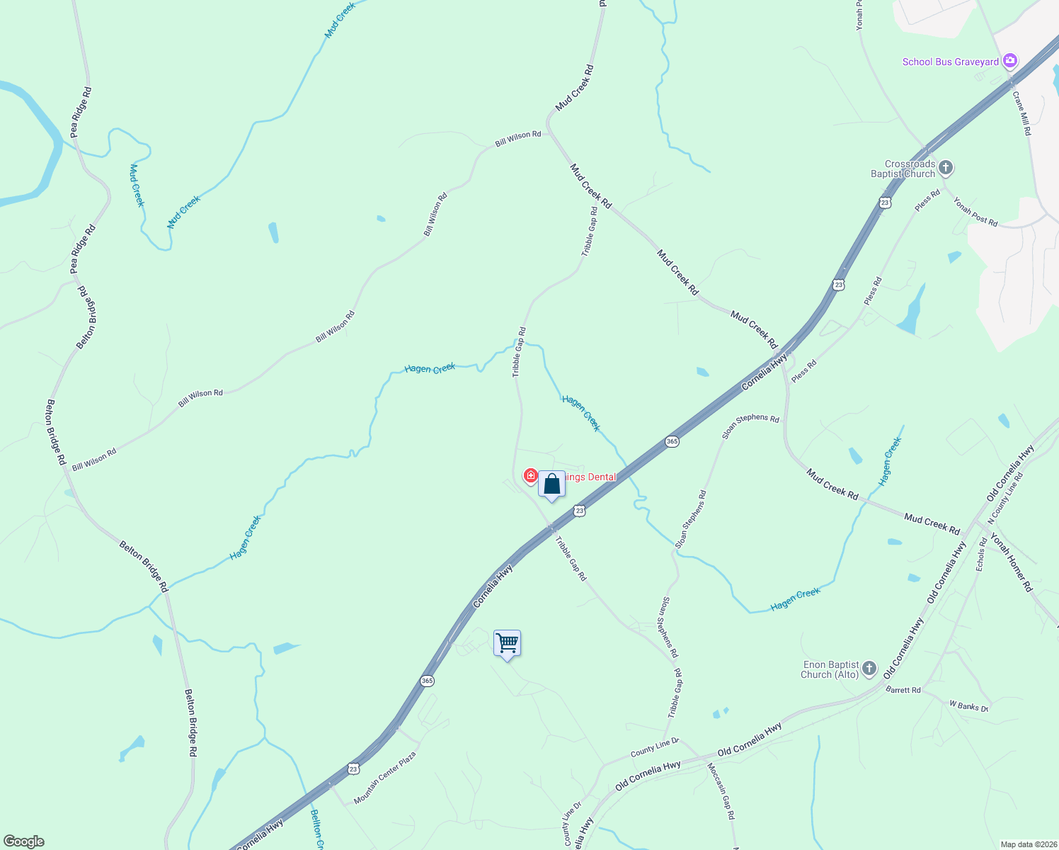 map of restaurants, bars, coffee shops, grocery stores, and more near 7408 Tribble Gap Road in Alto