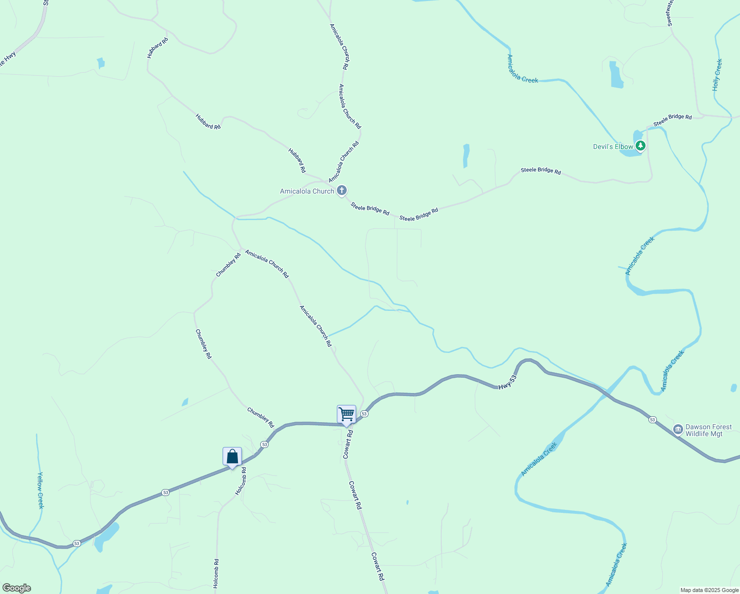 map of restaurants, bars, coffee shops, grocery stores, and more near 0 Stone Place Court in Dawsonville