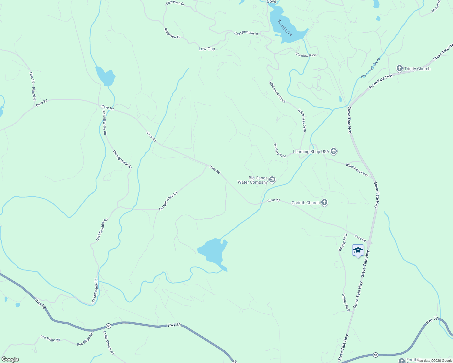 map of restaurants, bars, coffee shops, grocery stores, and more near Cove Lake Drive in Pickens County