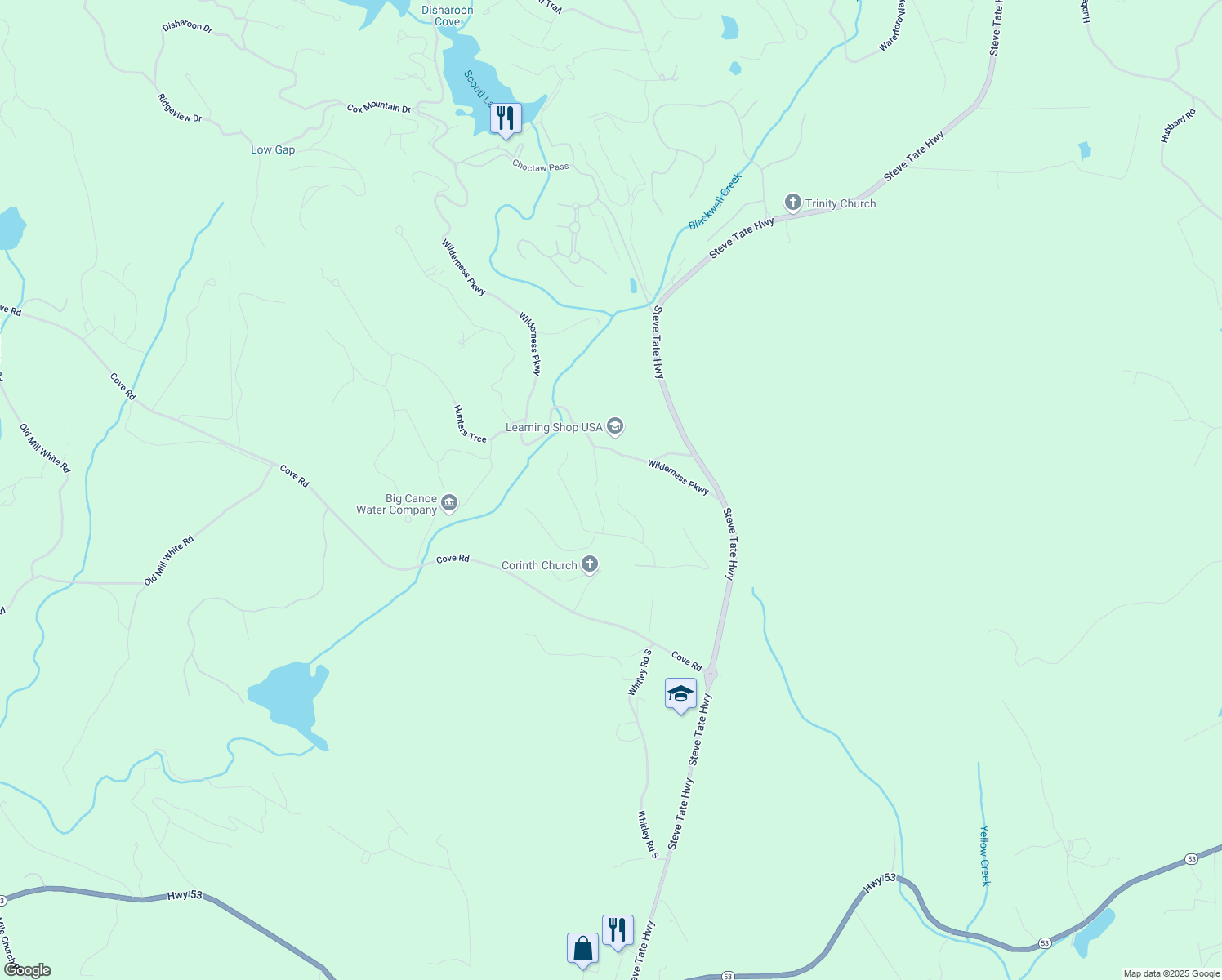 map of restaurants, bars, coffee shops, grocery stores, and more near 201 Wilderness Knoll in Big Canoe