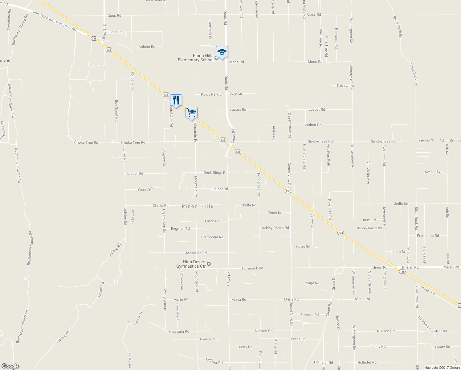 map of restaurants, bars, coffee shops, grocery stores, and more near 924 Juniper Road in Pinon Hills