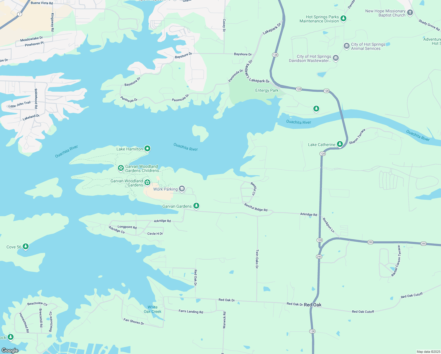 map of restaurants, bars, coffee shops, grocery stores, and more near 430 Restful Ridge Road in Hot Springs