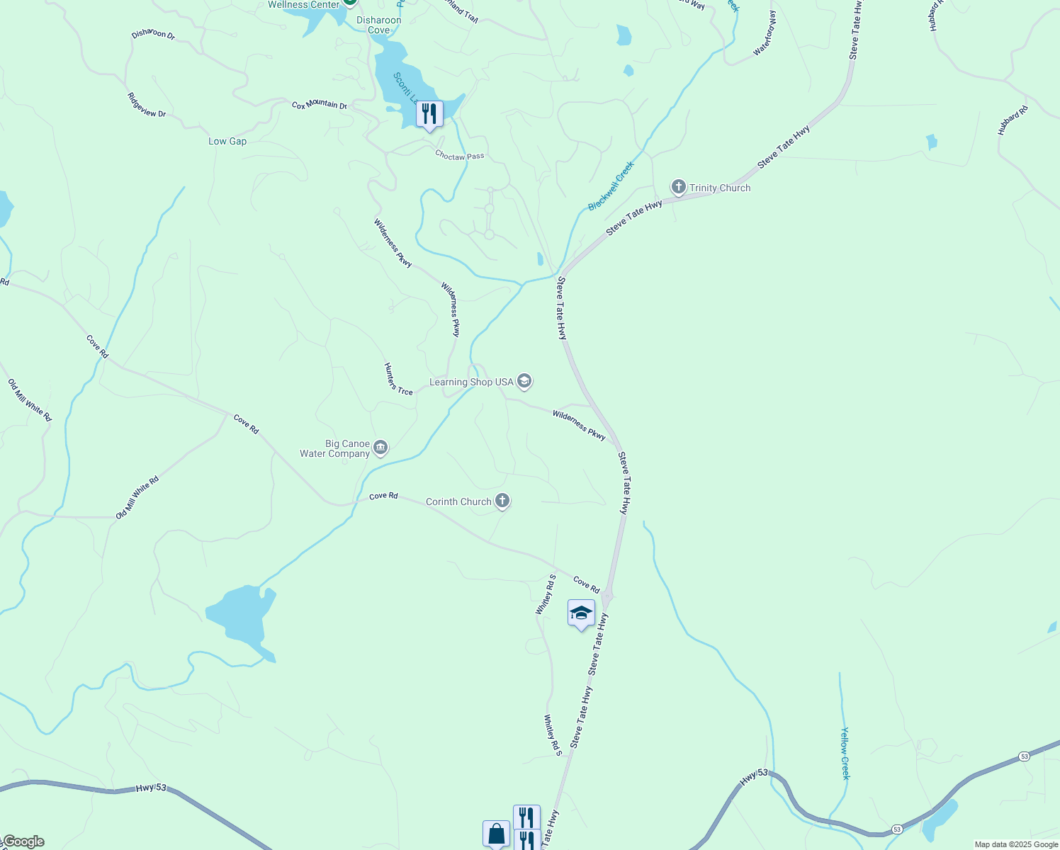 map of restaurants, bars, coffee shops, grocery stores, and more near 209 Wilderness Knoll in Big Canoe