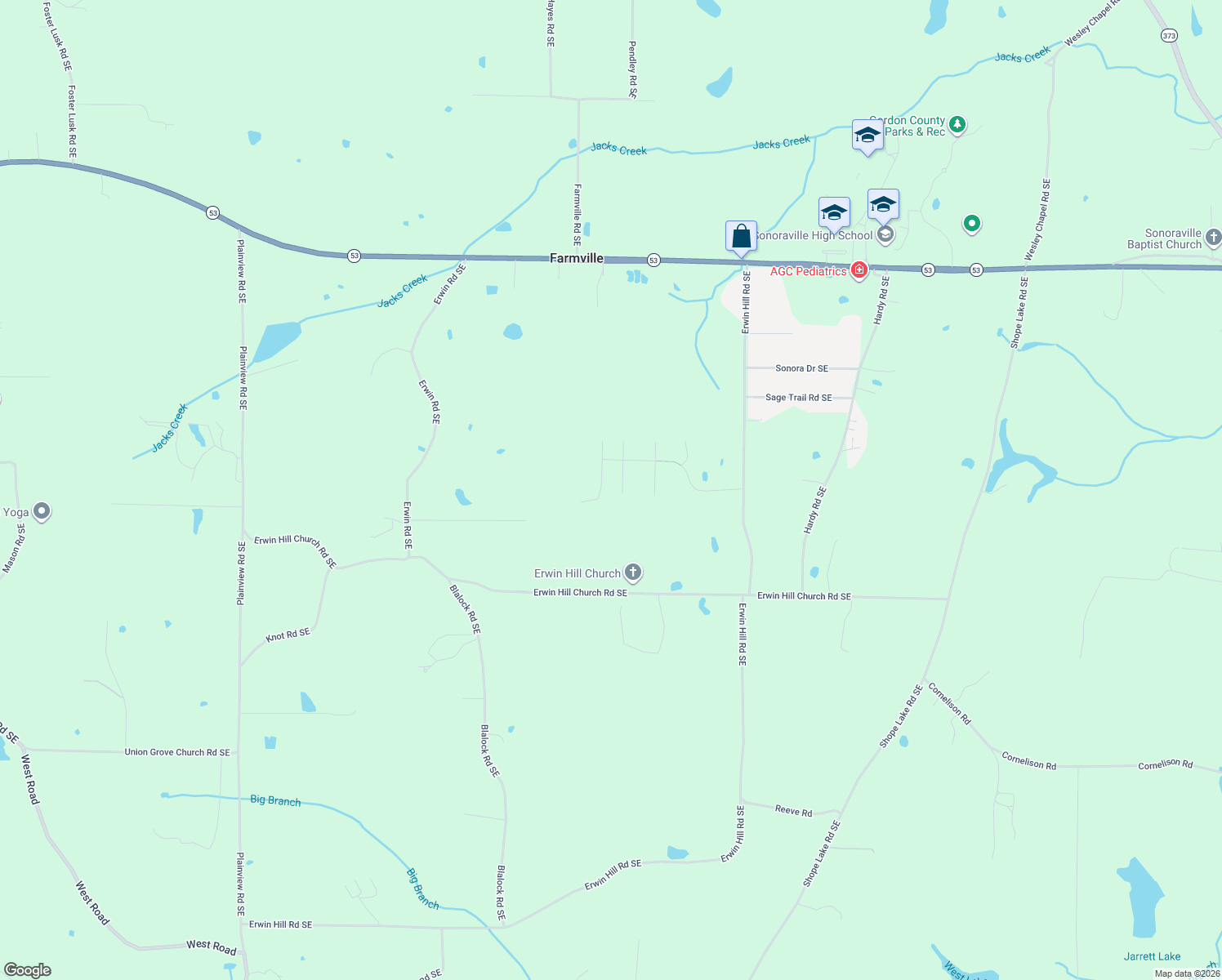 map of restaurants, bars, coffee shops, grocery stores, and more near 145 Magnolia Dr SE in Calhoun