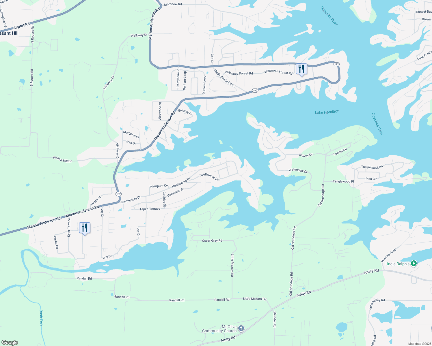 map of restaurants, bars, coffee shops, grocery stores, and more near 155a Lake Vista Cove in Garland County