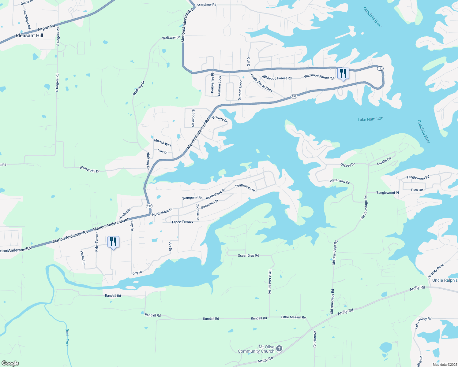 map of restaurants, bars, coffee shops, grocery stores, and more near 413 Northshore Drive in Hot Springs
