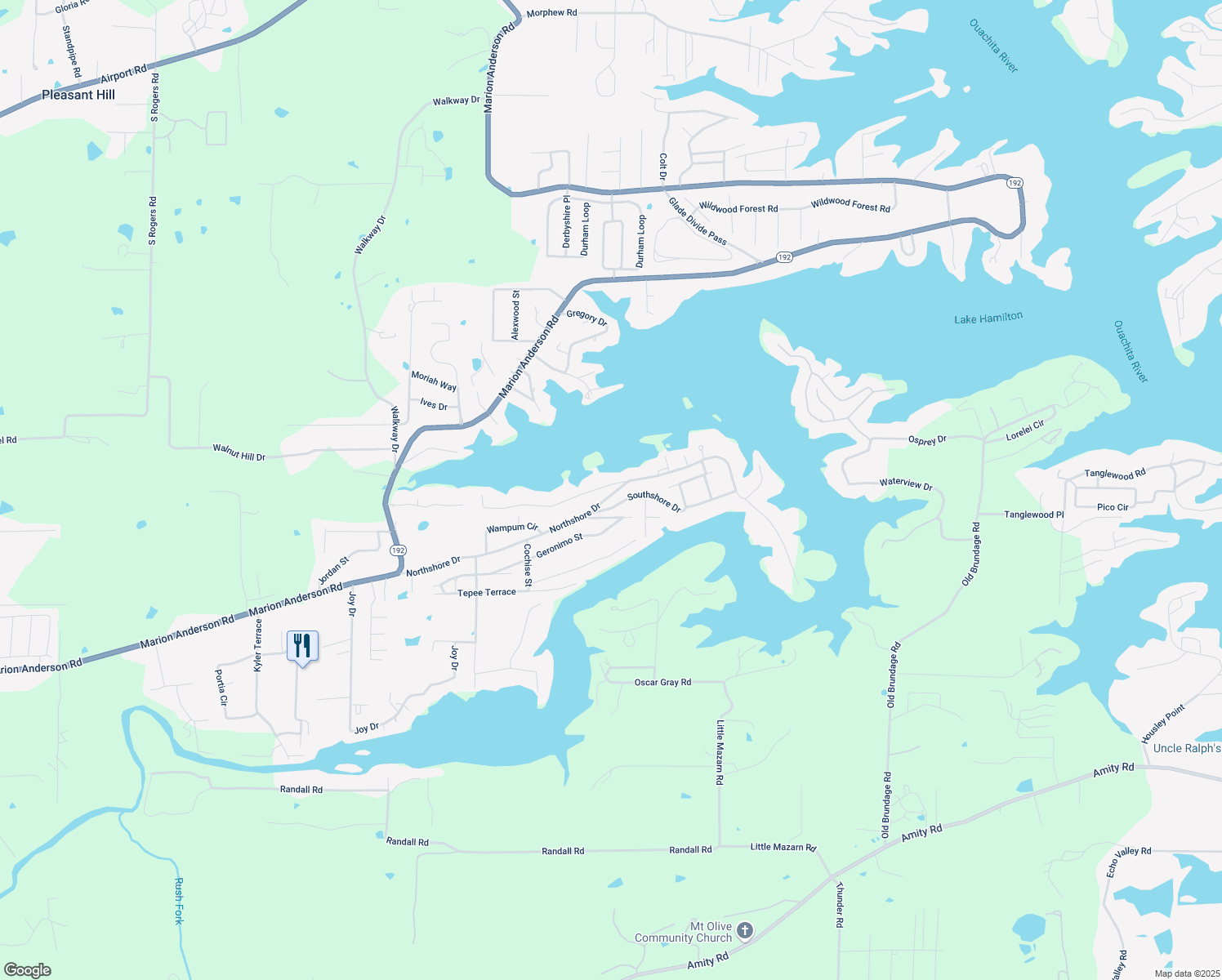 map of restaurants, bars, coffee shops, grocery stores, and more near 413 Northshore Drive in Hot Springs