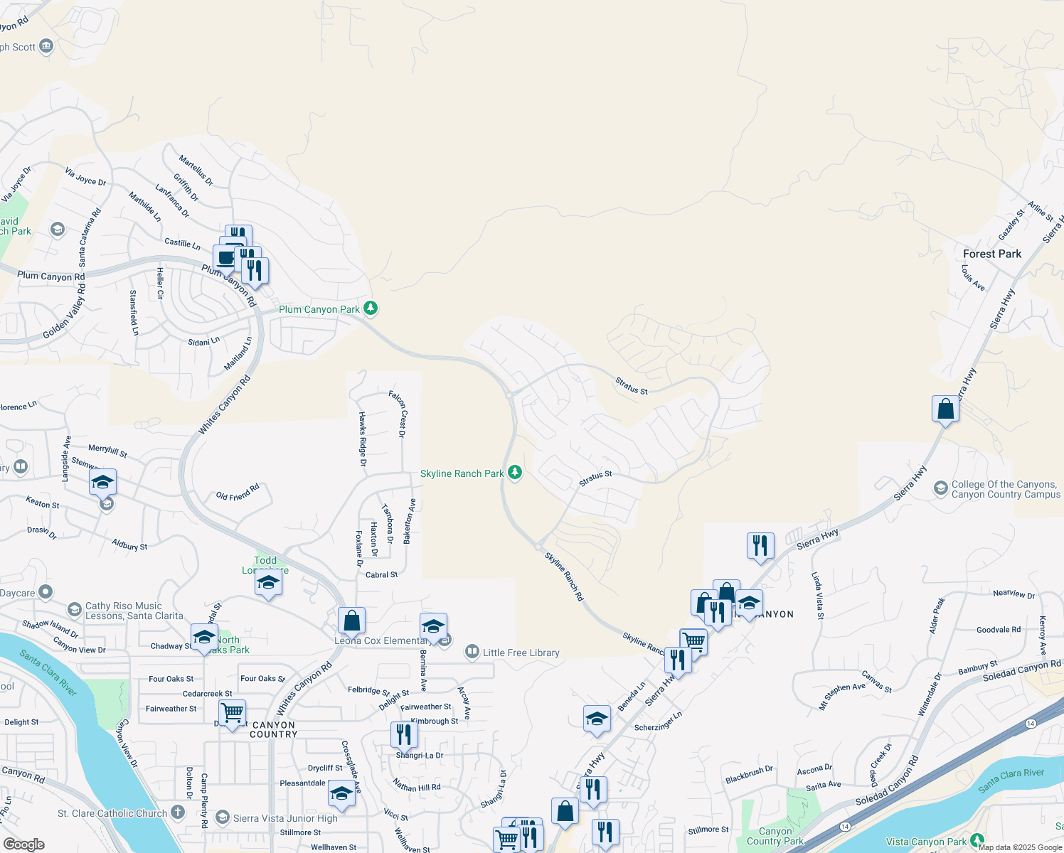 map of restaurants, bars, coffee shops, grocery stores, and more near Astro Court in Los Angeles County