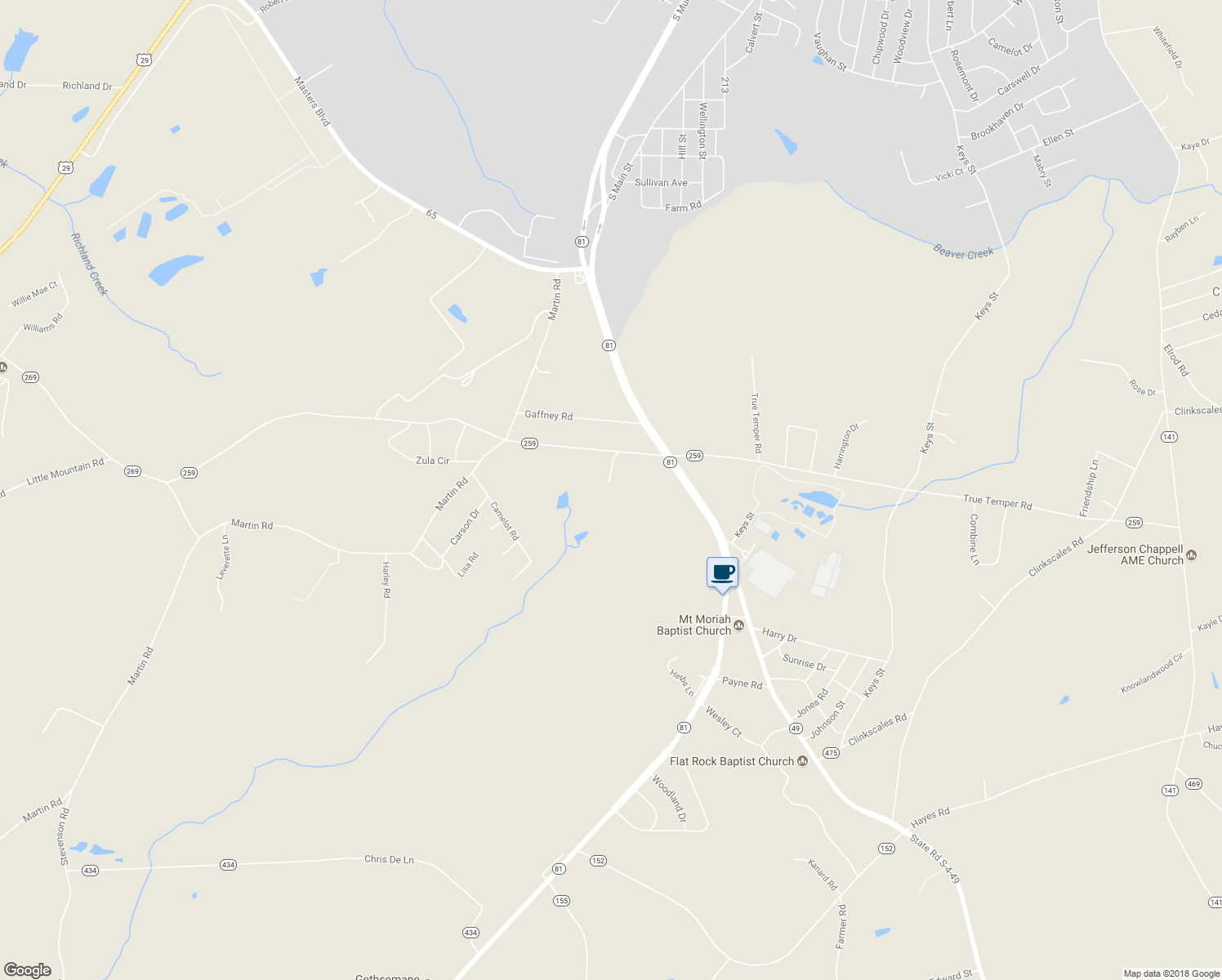 map of restaurants, bars, coffee shops, grocery stores, and more near 209 Keasler Drive in Starr