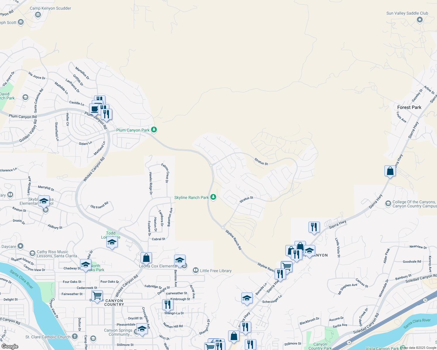 map of restaurants, bars, coffee shops, grocery stores, and more near 18274 Astro Court in Los Angeles County