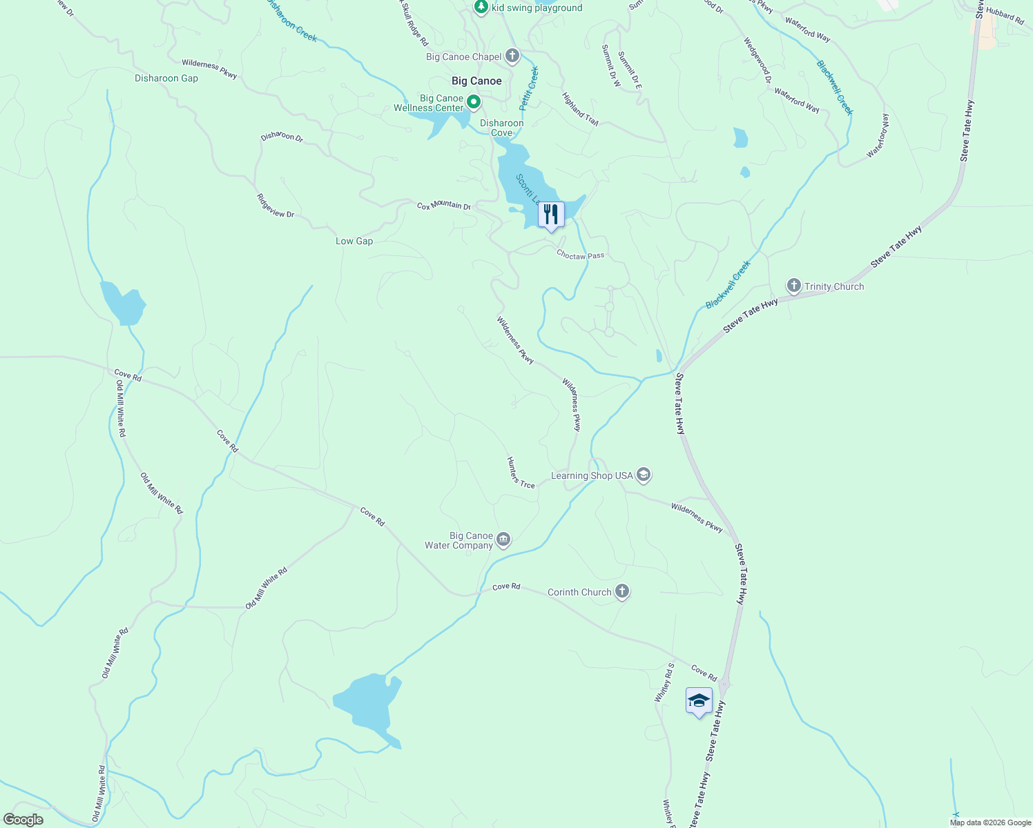 map of restaurants, bars, coffee shops, grocery stores, and more near 71 Pinto Place in Jasper
