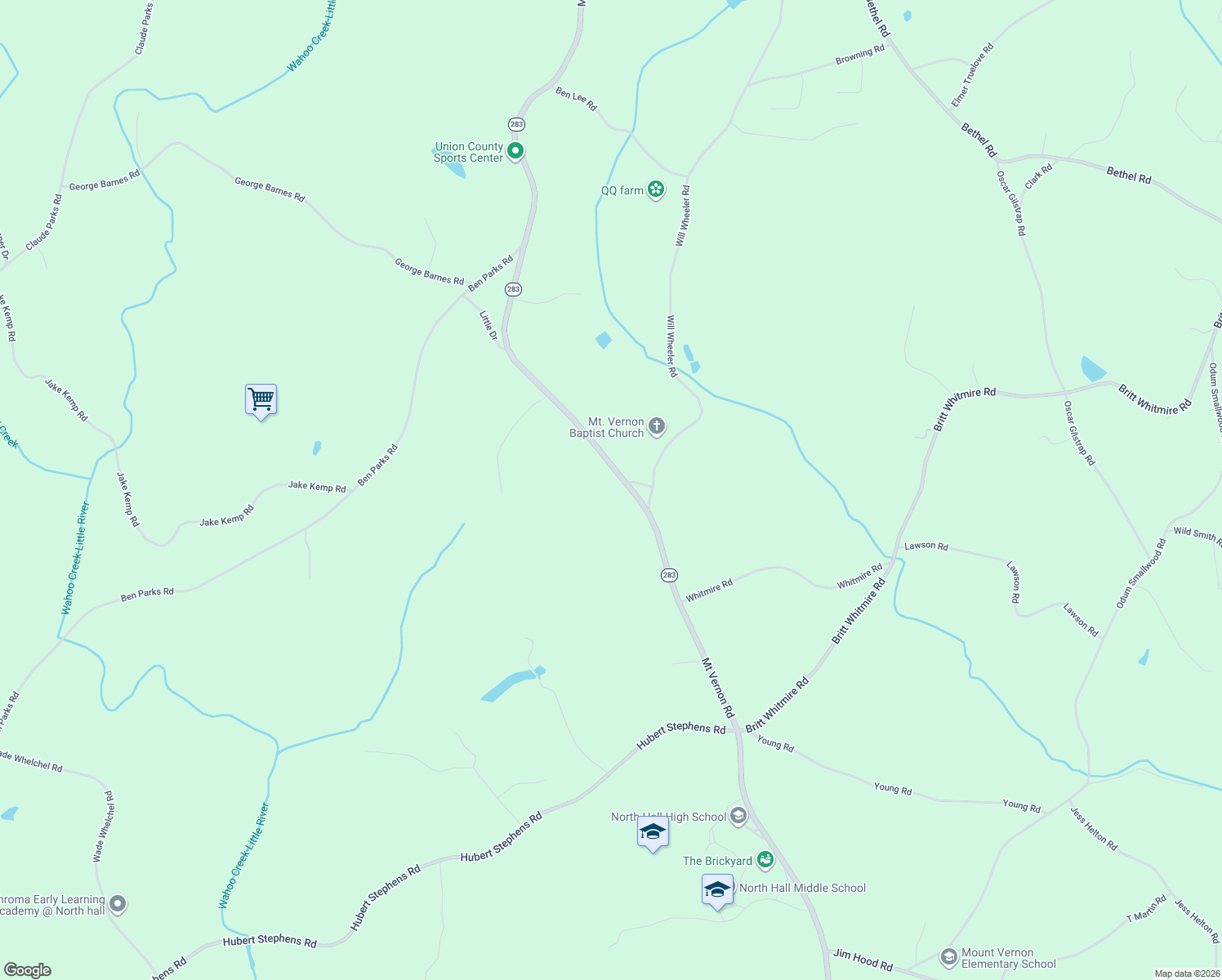 map of restaurants, bars, coffee shops, grocery stores, and more near 5229 Mount Vernon Road in Gainesville