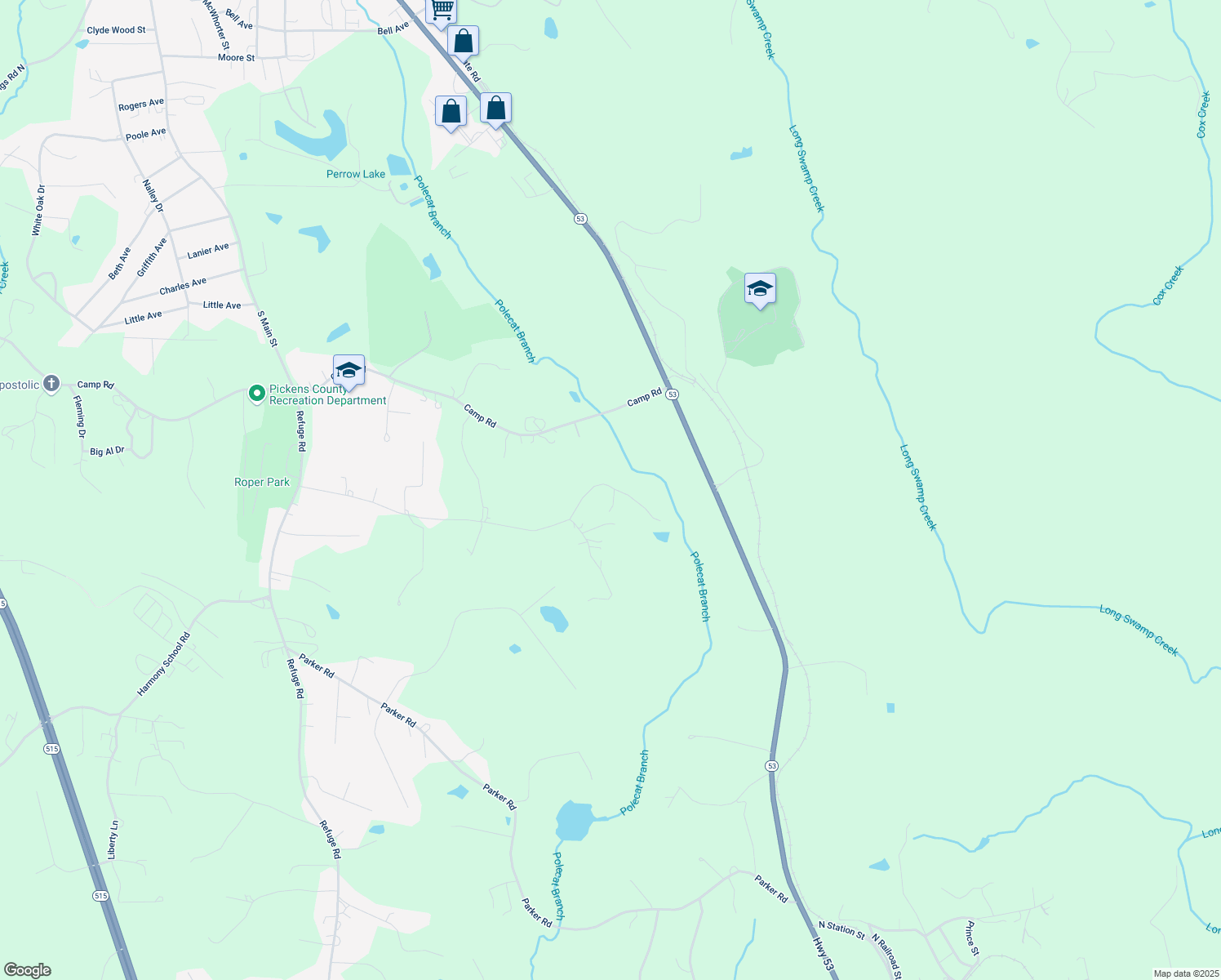 map of restaurants, bars, coffee shops, grocery stores, and more near 1010 Turner Road in Jasper