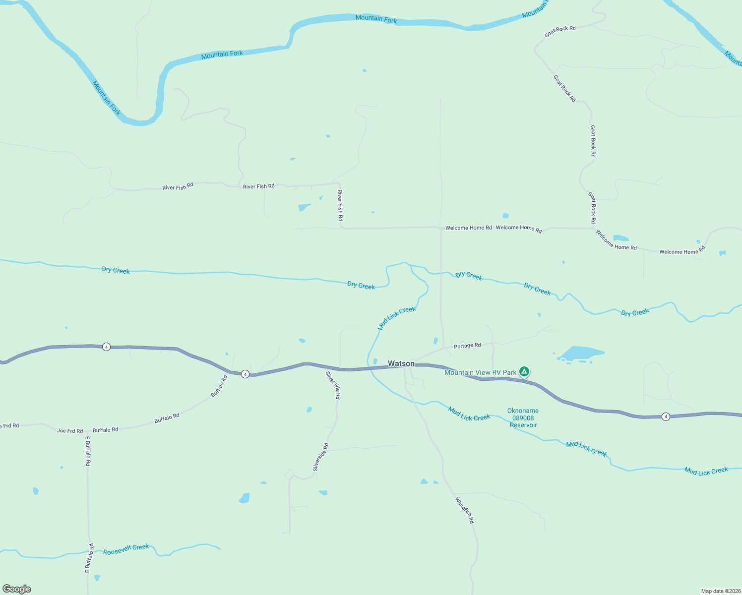 map of restaurants, bars, coffee shops, grocery stores, and more near Oklahoma 4 in Watson