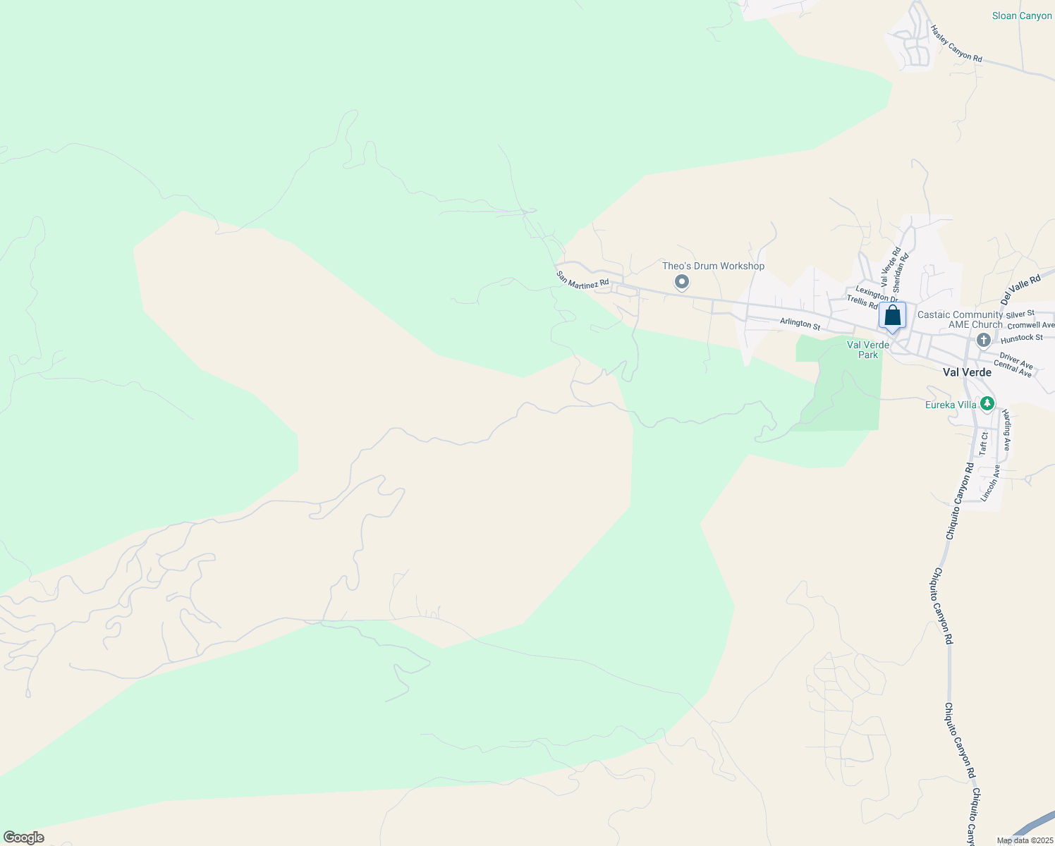 map of restaurants, bars, coffee shops, grocery stores, and more near San Martinez Road in Val Verde