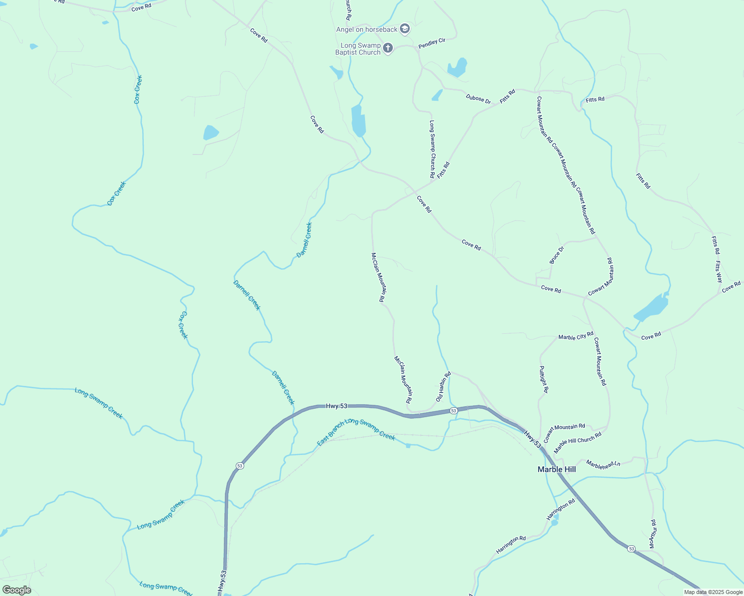 map of restaurants, bars, coffee shops, grocery stores, and more near 665 McClain Mountain Road in Jasper