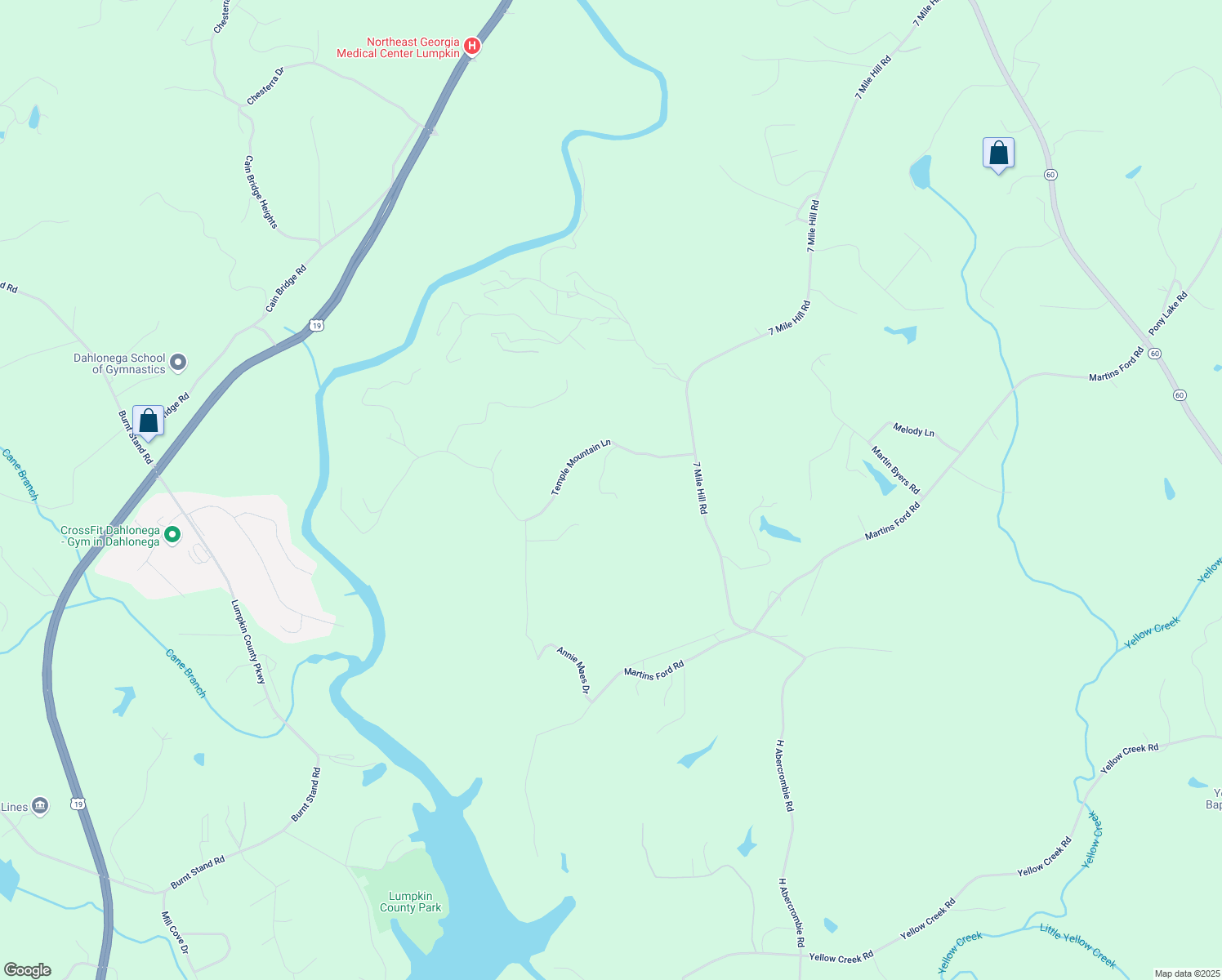 map of restaurants, bars, coffee shops, grocery stores, and more near 1-299 Temple Drive in Dahlonega
