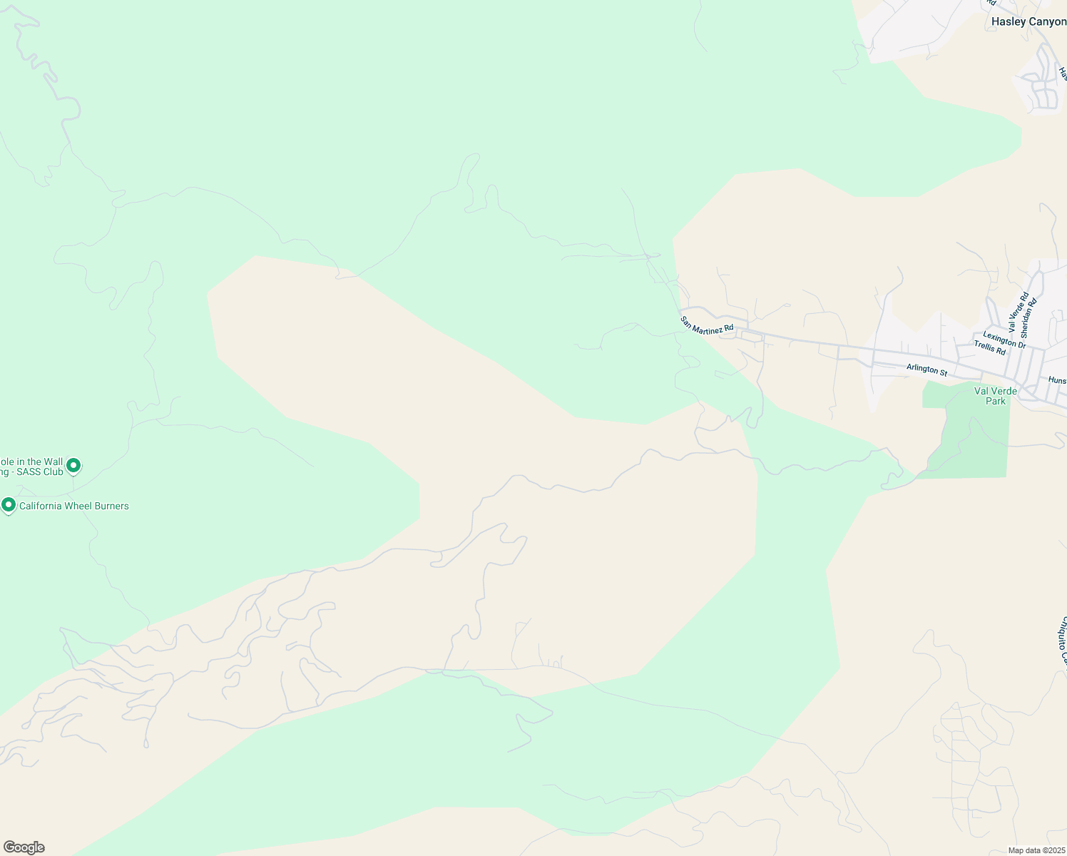 map of restaurants, bars, coffee shops, grocery stores, and more near San Martinez Road in Val Verde