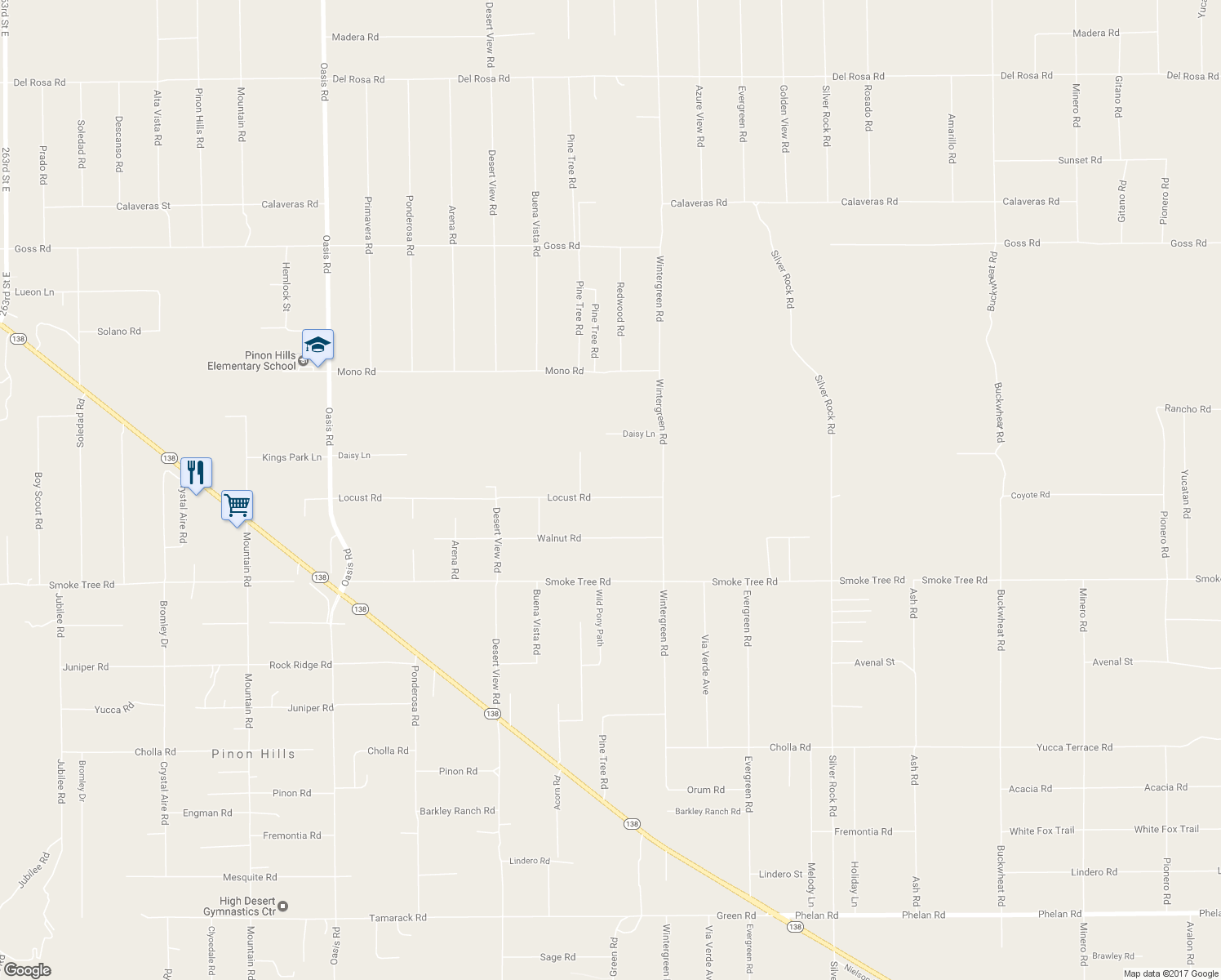 map of restaurants, bars, coffee shops, grocery stores, and more near 1582 Locust Road in Pinon Hills