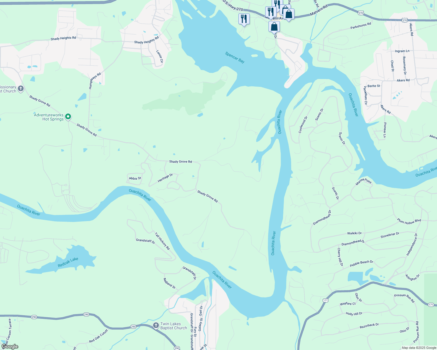 map of restaurants, bars, coffee shops, grocery stores, and more near 116 Cobblehill Lane in Hot Springs