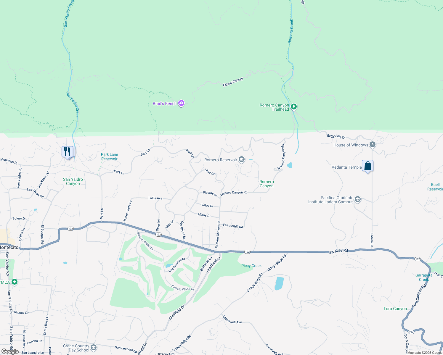 map of restaurants, bars, coffee shops, grocery stores, and more near 777 Romero Canyon Road in Montecito