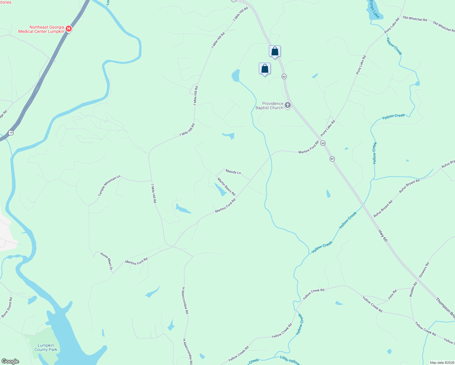 map of restaurants, bars, coffee shops, grocery stores, and more near 134 Martin Byers Road in Dahlonega