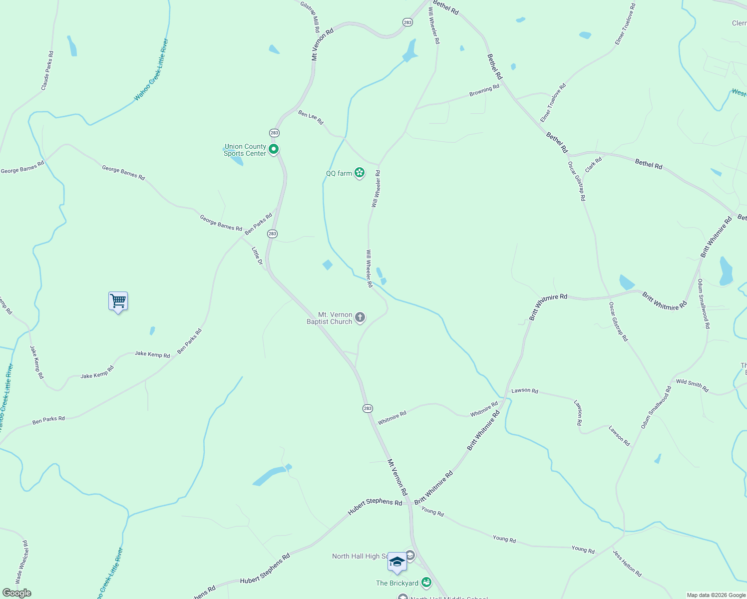 map of restaurants, bars, coffee shops, grocery stores, and more near 5301 Will Wheeler Road in Murrayville